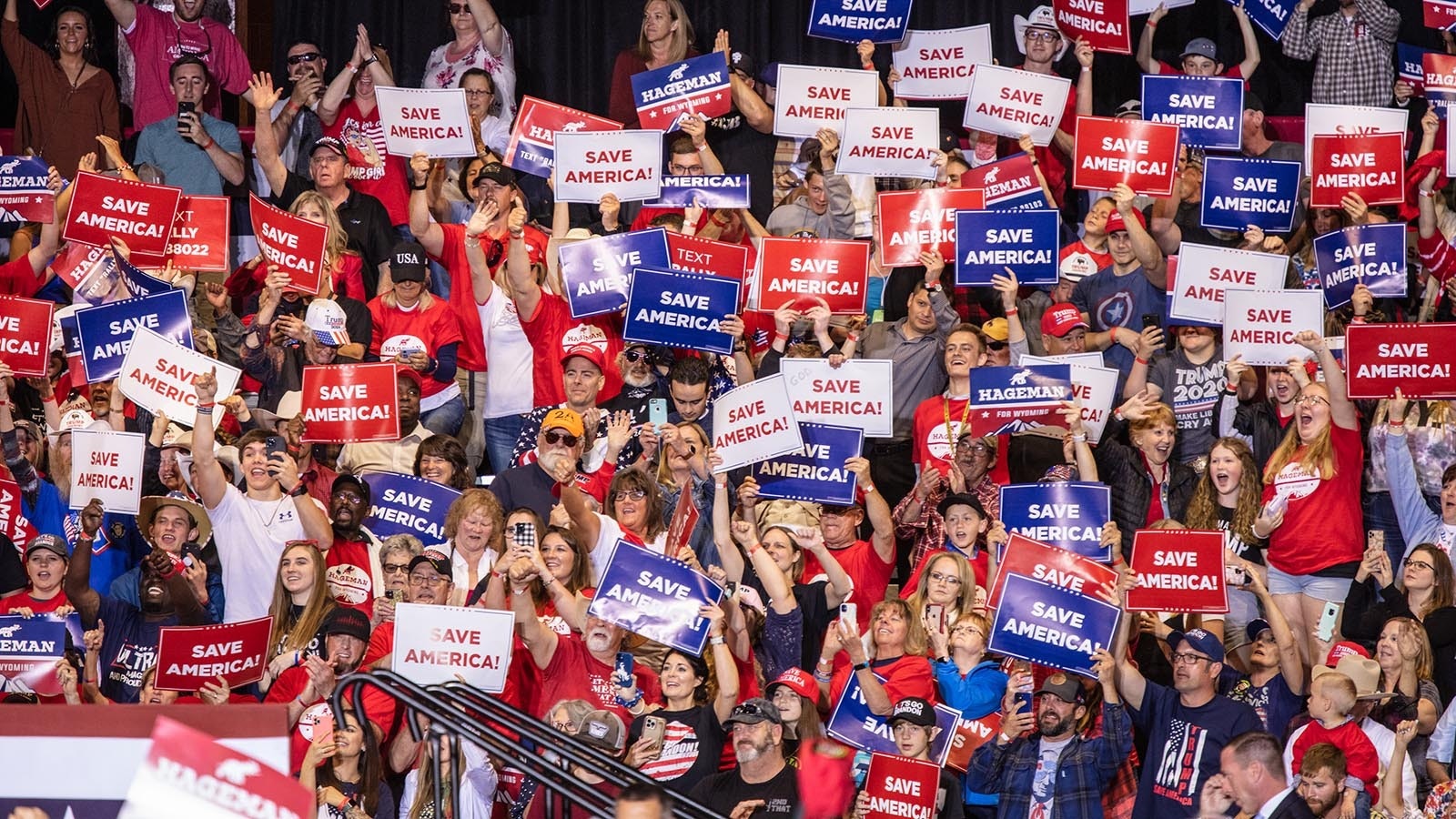 Thousands of Wyoming Republicans rallied in Casper for a visit by former President Donald Trump in May 2022. Already a solidly red state politically, data shows Wyoming is getting redder as people move from neighboring Colorado and other blue states.