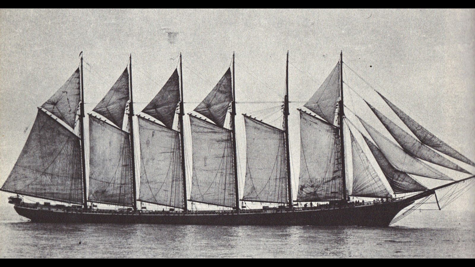 The Wyoming with all sails fully unfurled.