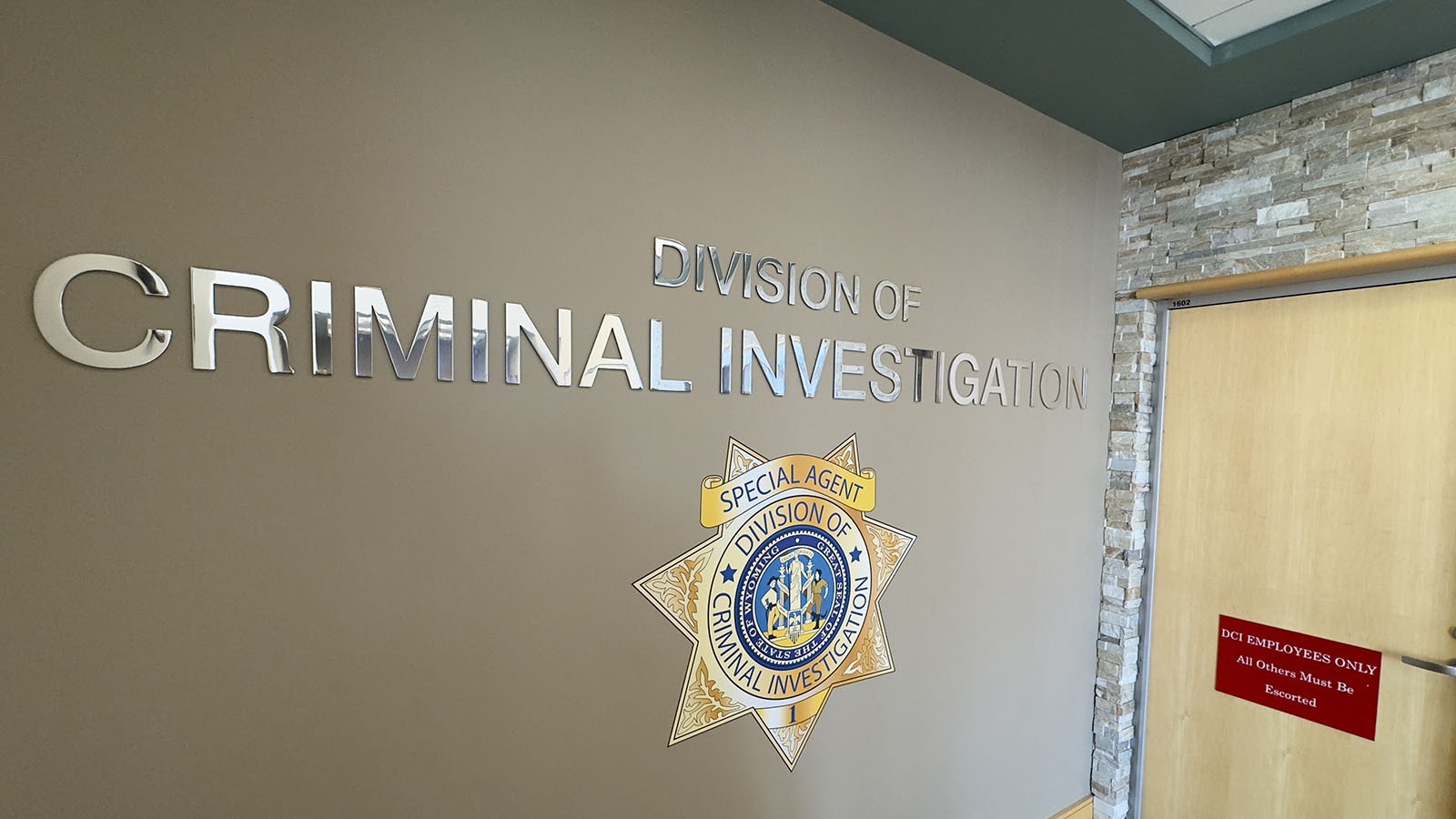 The entrance to the Wyoming State Crime Lab in Cheyenne.