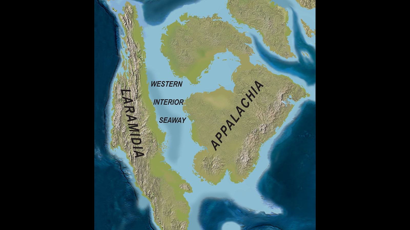 This map shows the prehistoric land masses that came together around the Wyoming craton to create North America. What is Wyoming today is near the center of the Western Interior Seaway.