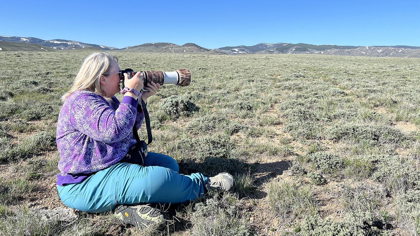 Wild Horse advocate Carol Walker frequently spends time on the open range in Wyoming, observing and photographing mustangs.