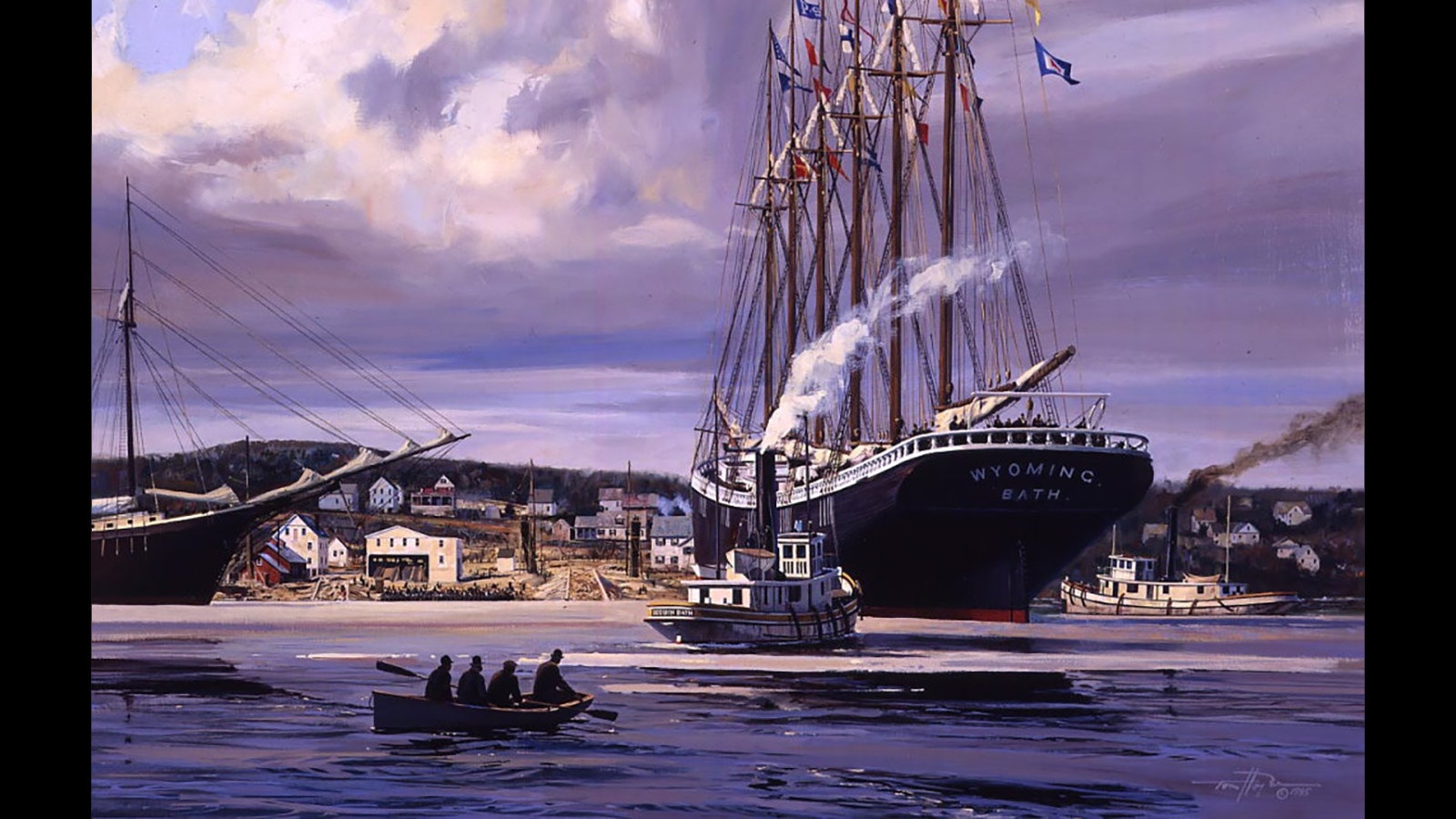 This painting by Thomas M. Hoyne III is titled "Pride of the Yard," and it memorializes the Wyoming's launch from the Percy and Small Shipyard in Bath, Maine, on Dec. 15, 1909.