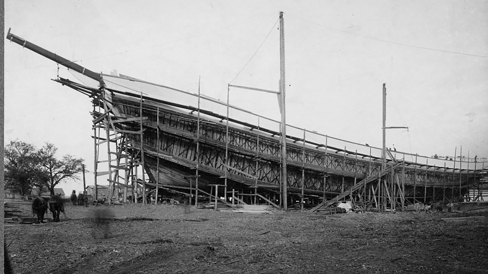 The Wyoming under construction at the Percy and Small Shipyard in Bath, Maine.