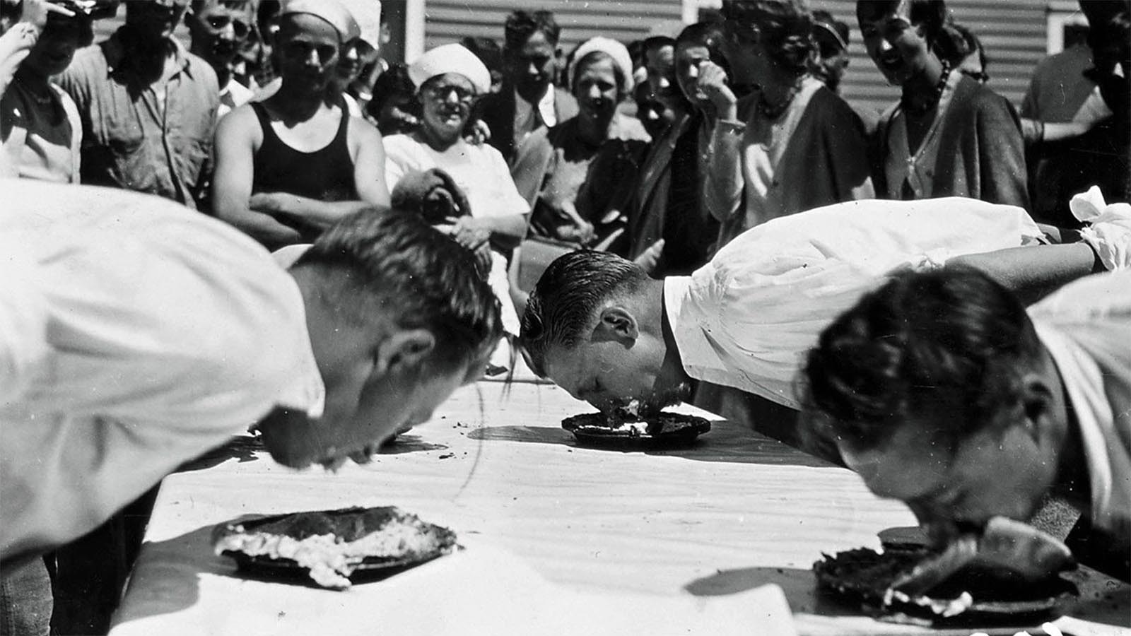 Savage Days may have been the beginnings of Yellowstone Christmas in August. Here's a pie eating contest in 1930.