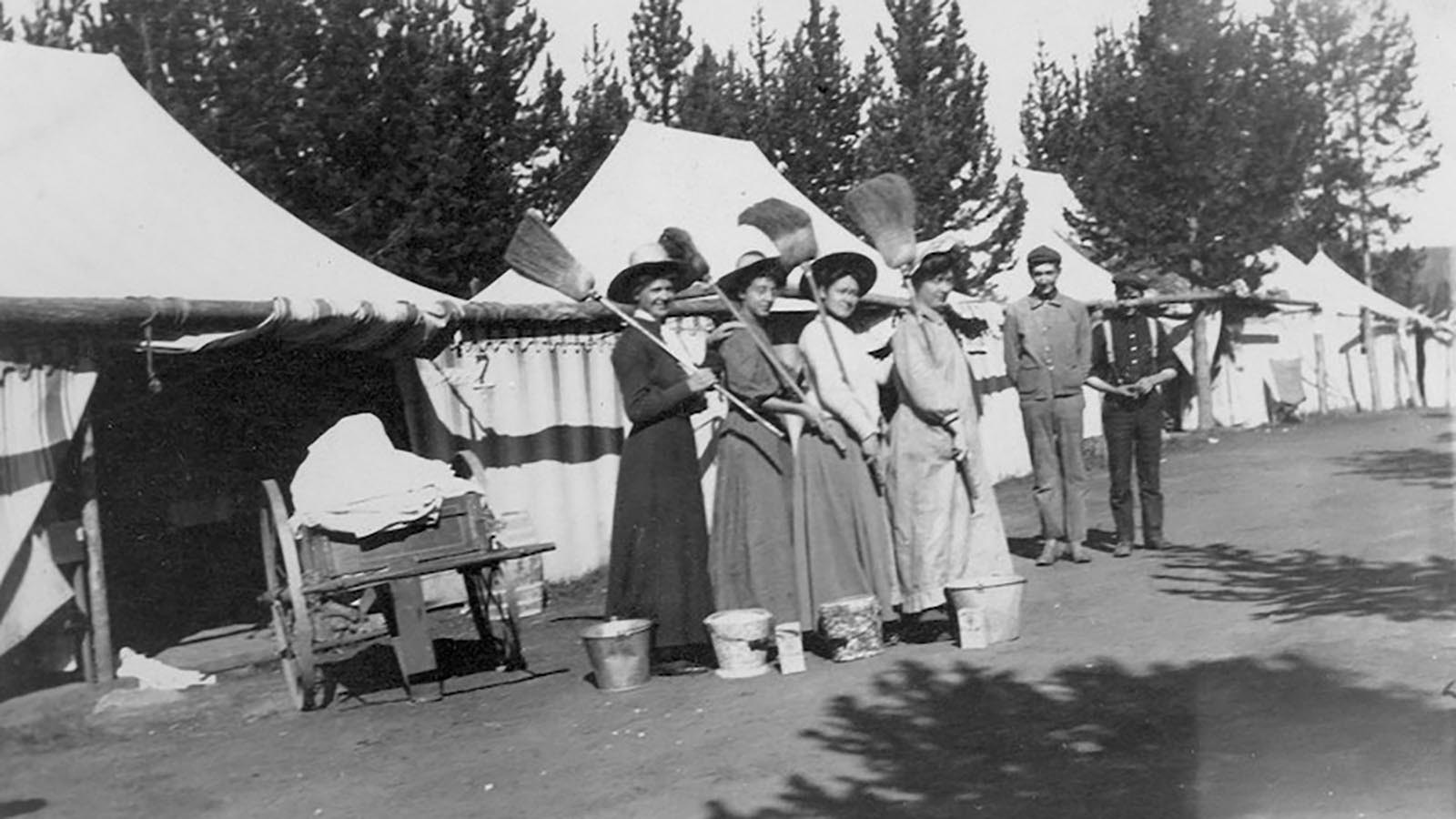 Savage Days may have been the beginnings of Yellowstone Christmas in August. A group of "pillow punchers," or maids for the Yellowstone Camping Co. circa 1915.