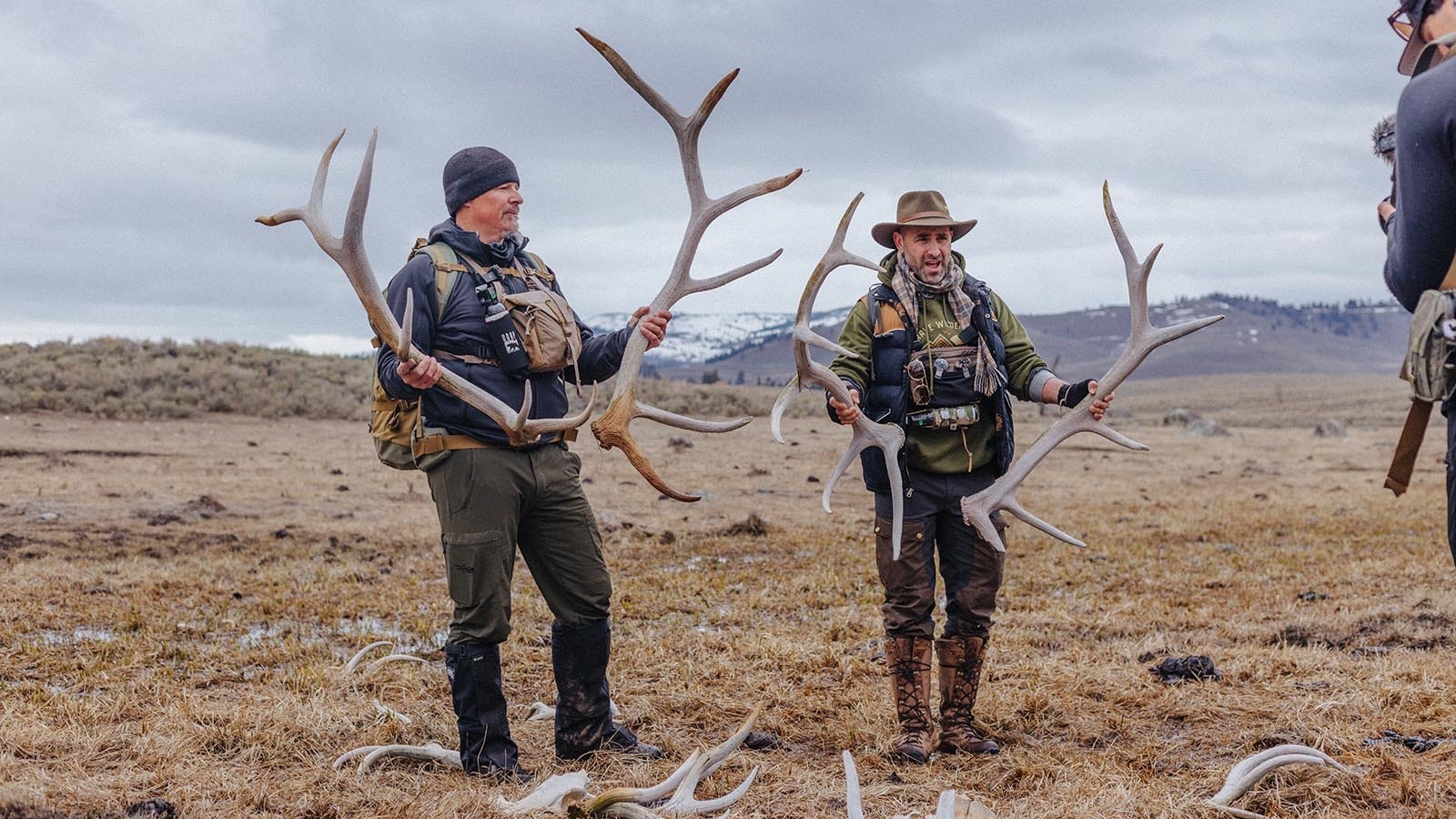 Outdoor adventure influencers Casey Anderson, left, and Coyote Peterson took a trip to the “animal boneyard,” in a remote corner of Yellowstone National Park.