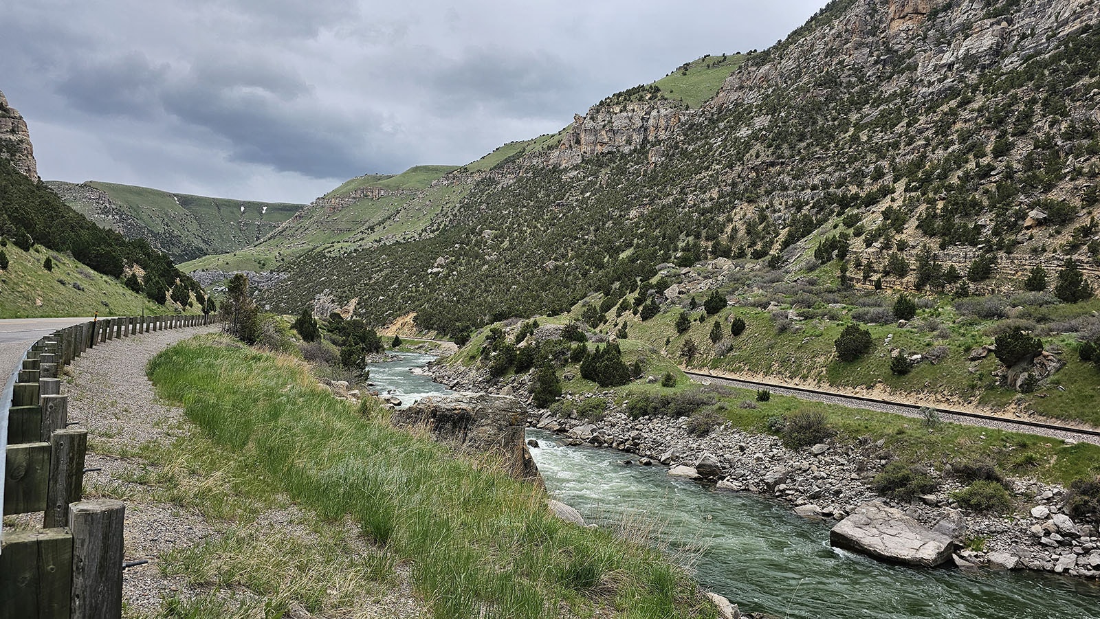 Wind River Canyon's Scenic Byway has many areas for cars to pull off and admire the view.