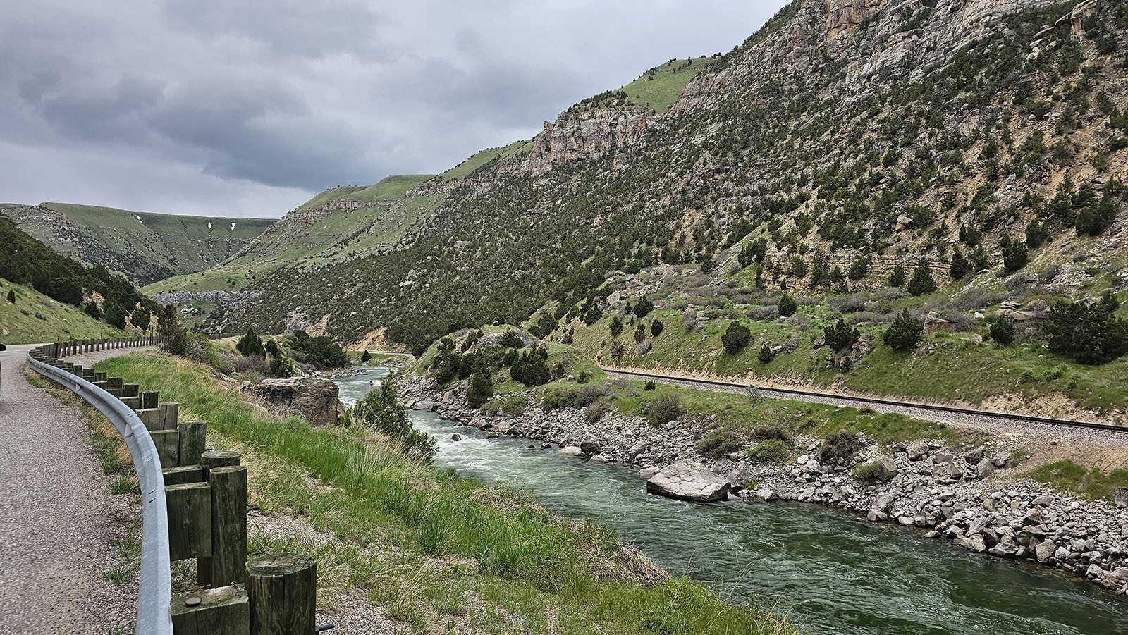 Wind River Canyon's Scenic Byway has many areas for cars to pull off and admire the view.