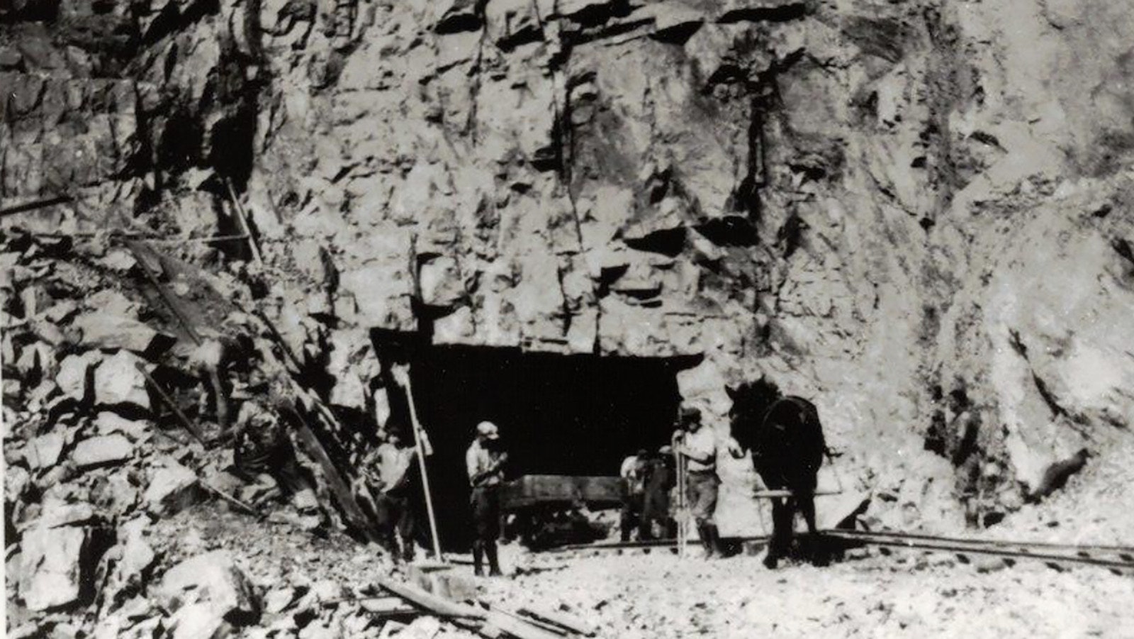 In 1923, the highway tunnel in the Wind River Canyon is beginning to take shape.