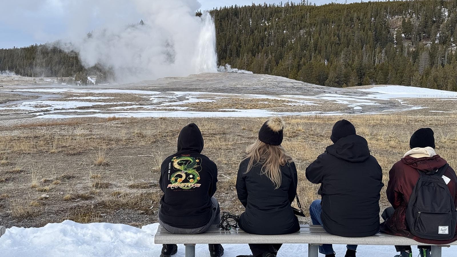 Yellowstone National Park's most famous attraction, Old Faithful Geyser, shows the thermal forces percolating underneath the region.