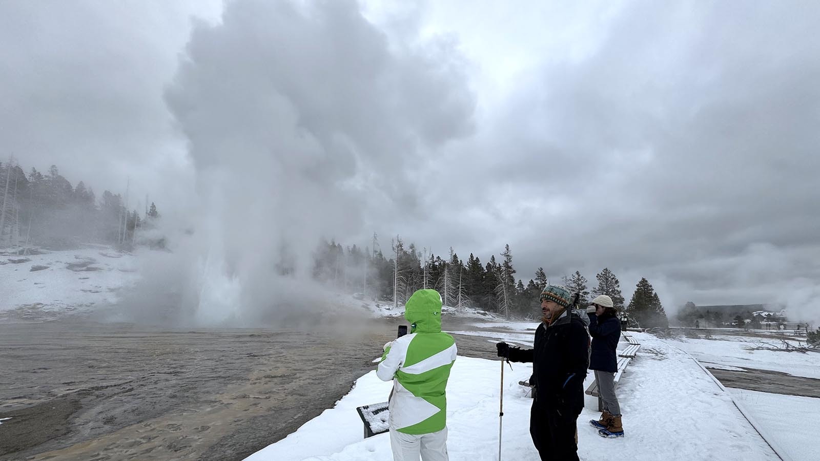 Yellowstone National Park's most famous attraction, Old Faithful Geyser, shows the thermal forces percolating underneath the region.