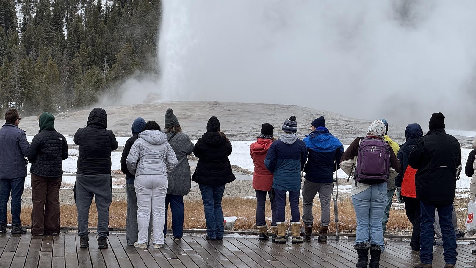 Yellowstone National Park's most famous attraction, Old Faithful Geyser, shows the thermal forces percolating underneath the region.