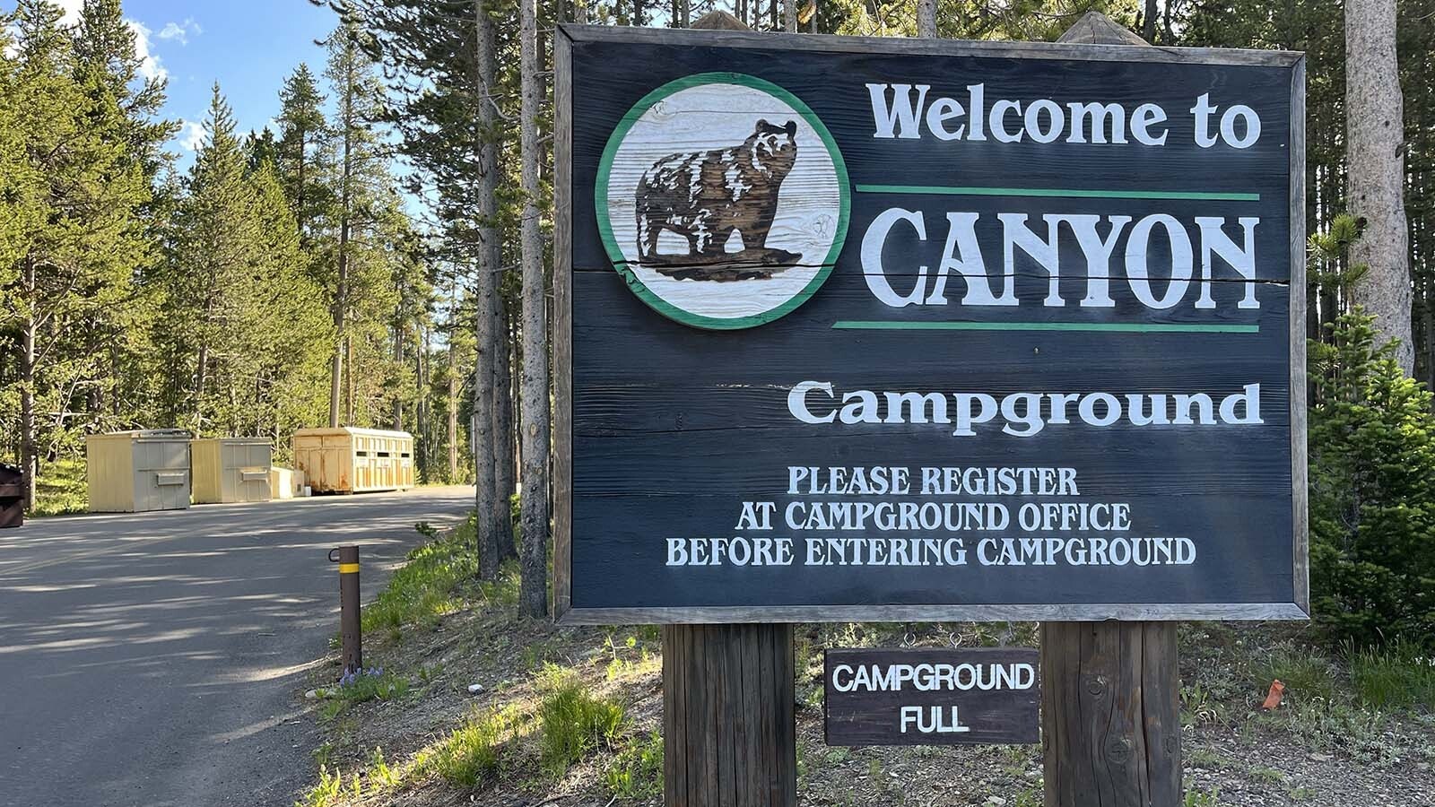 A sign proclaimed the Canyon campground full Saturday morning but in fact, park personnel were asking people to leave and clearing out the campgrounds.