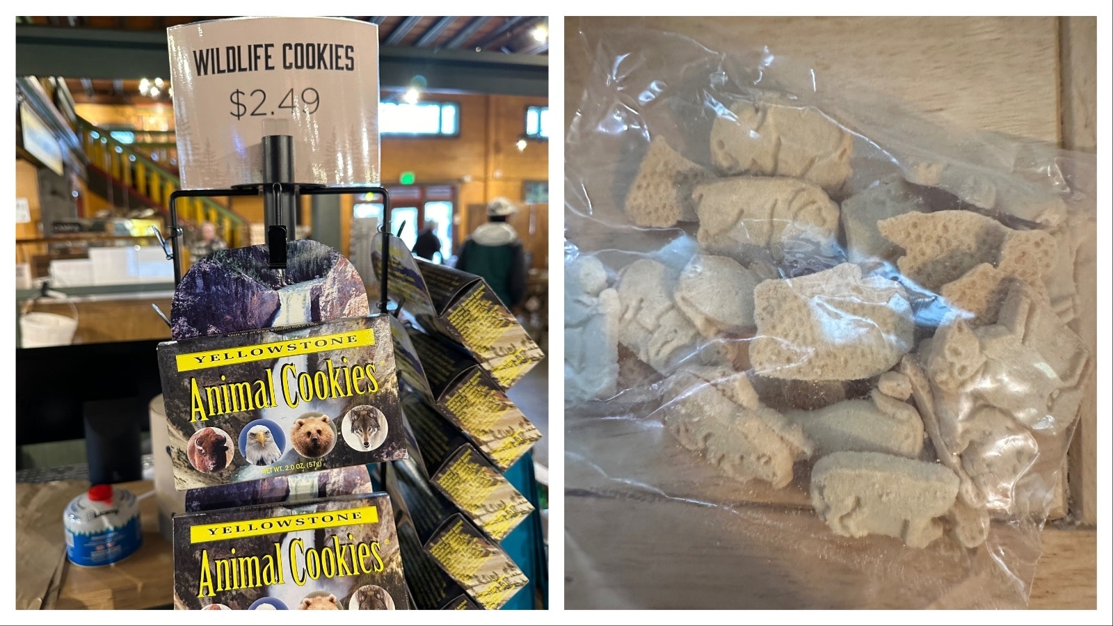 At Fishing Bridge General Store in Yellowstone National Park, a $2.49 box of Yellowstone Animal Cookies comes with a verbal disclaimer at checkout to not feed them to the wildlife.