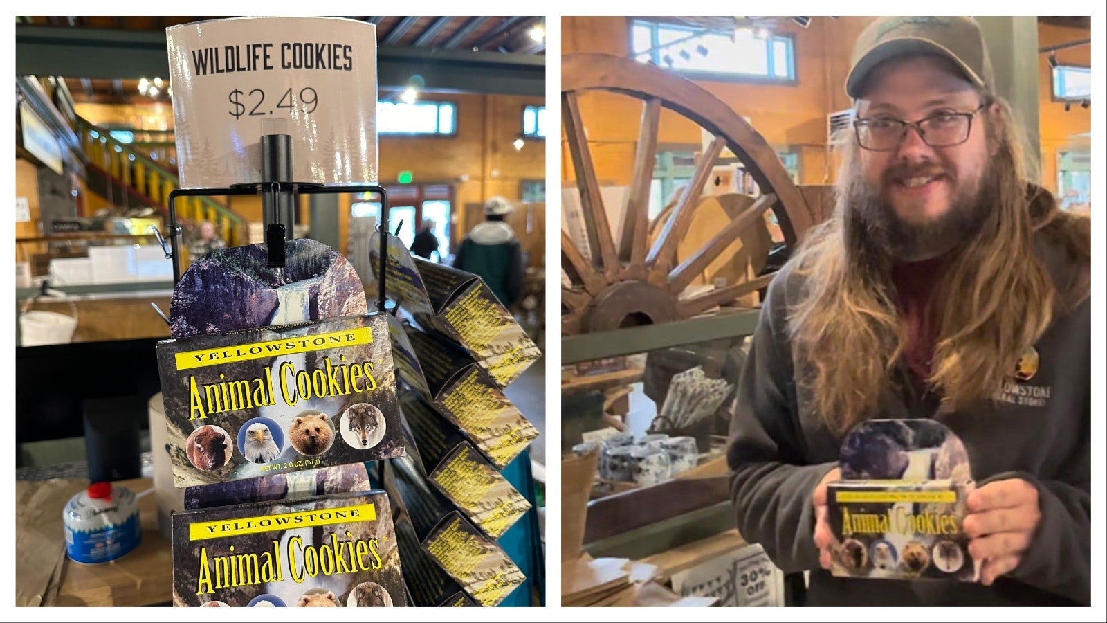 At Fishing Bridge General Store in Yellowstone National Park, a $2.49 box of Yellowstone Animal Cookies comes with a verbal disclaimer at checkout to not feed them to the wildlife.