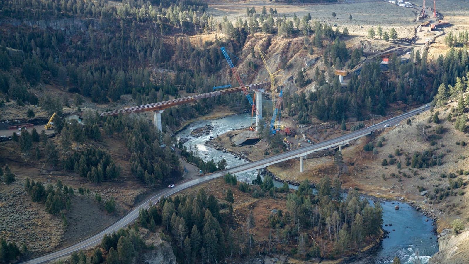 Work progresses on a massive $118 million project to replace the Yellowstone River Bridge in the national park. The new bridge will be 180 feet tall and 1,285 feet long.