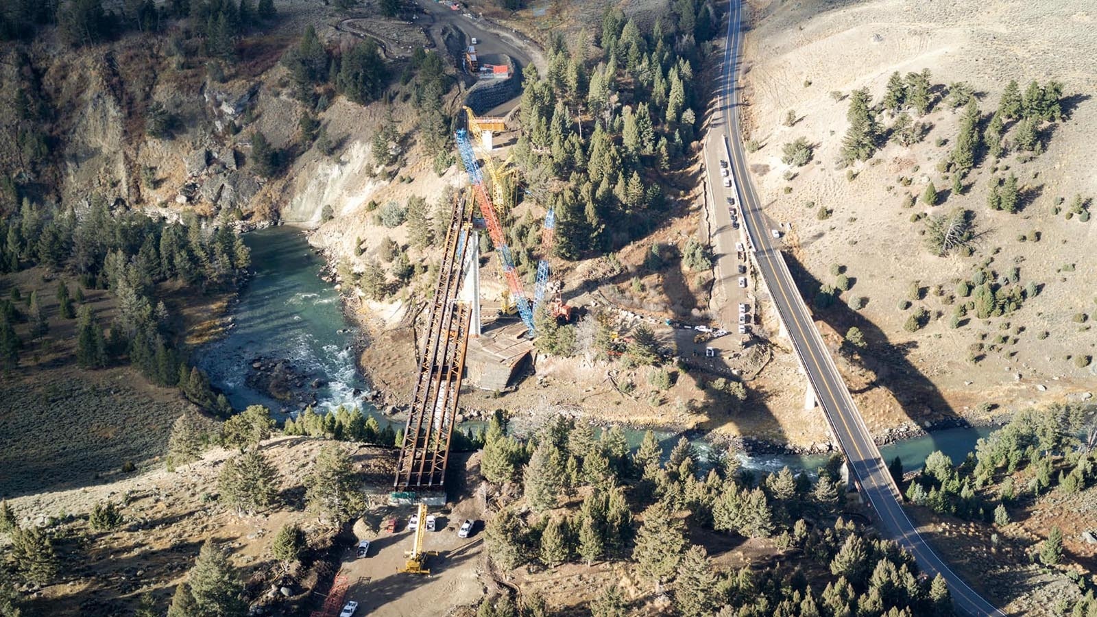 Work progresses on a massive $118 million project to replace the Yellowstone River Bridge in the national park. The new bridge will be 180 feet tall and 1,285 feet long.