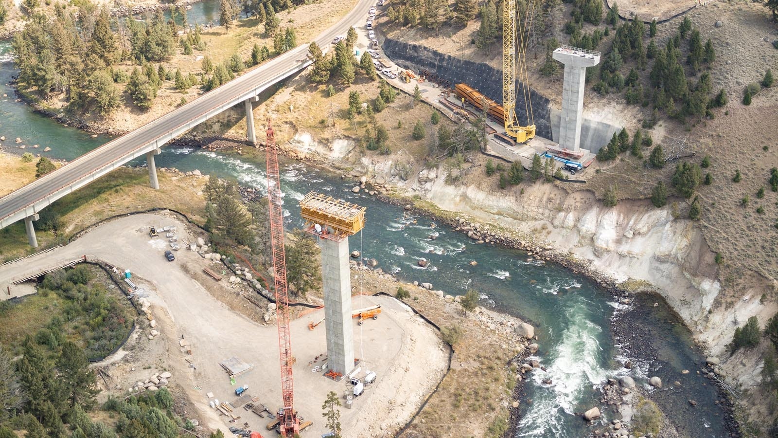 Work progresses on a massive $118 million project to replace the Yellowstone River Bridge in the national park. The new bridge will be 180 feet tall and 1,285 feet long.