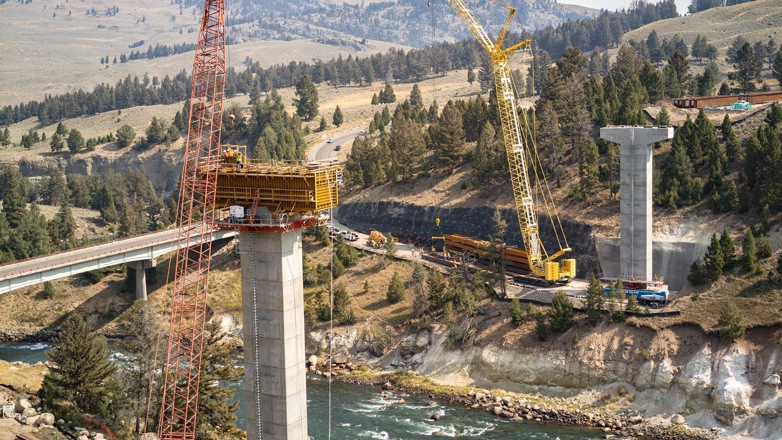 Work progresses on a massive $118 million project to replace the Yellowstone River Bridge in the national park. The new bridge will be 180 feet tall and 1,285 feet long.