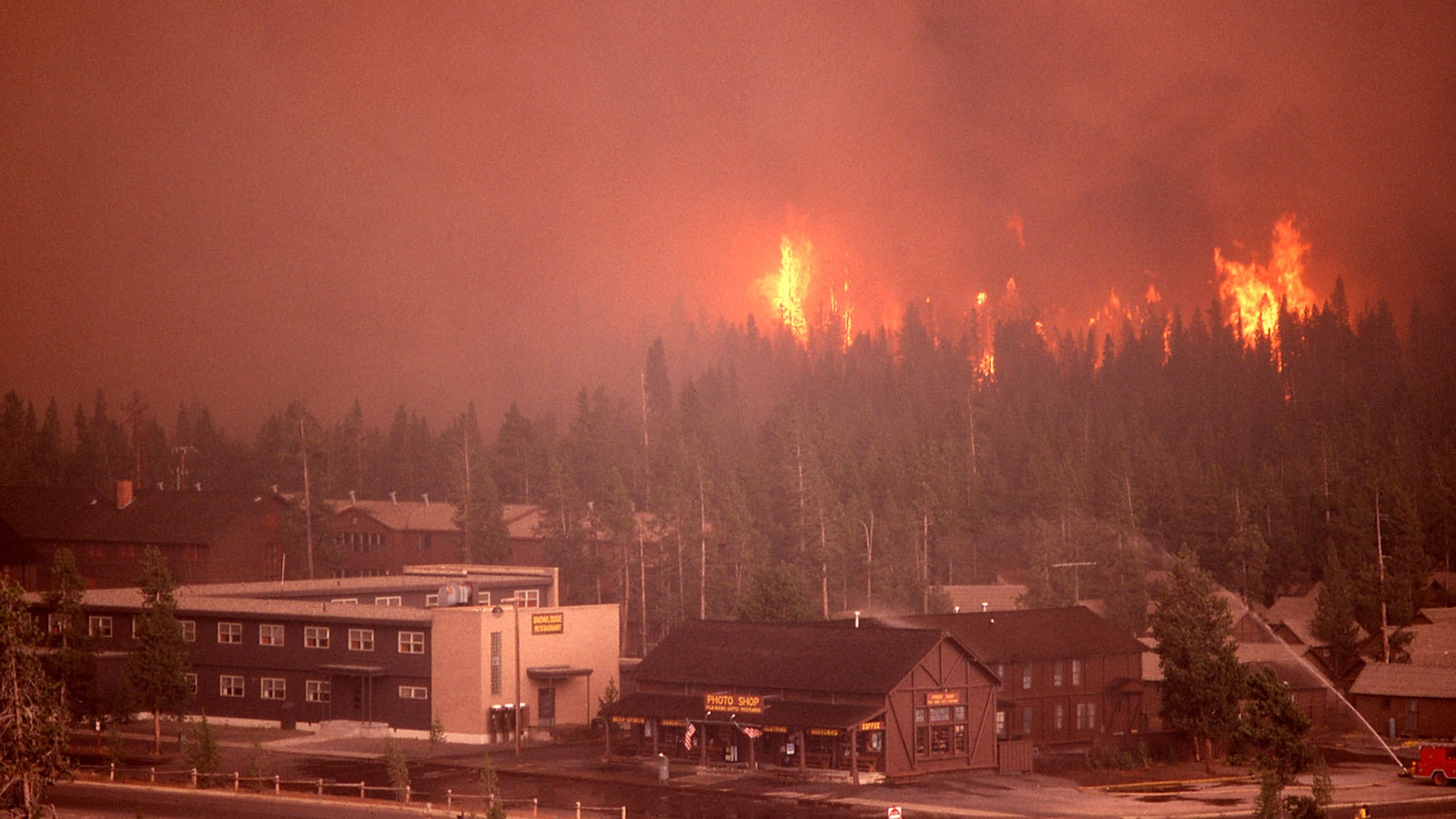 When it comes to wildfire seasons, there’s no forgetting the devastating fires that hit Yellowstone National Park in 1988. They burned 800,000 acres, which is why even small fires today get an aggressive response. Here, a fire threatens the Old Faithful complex.