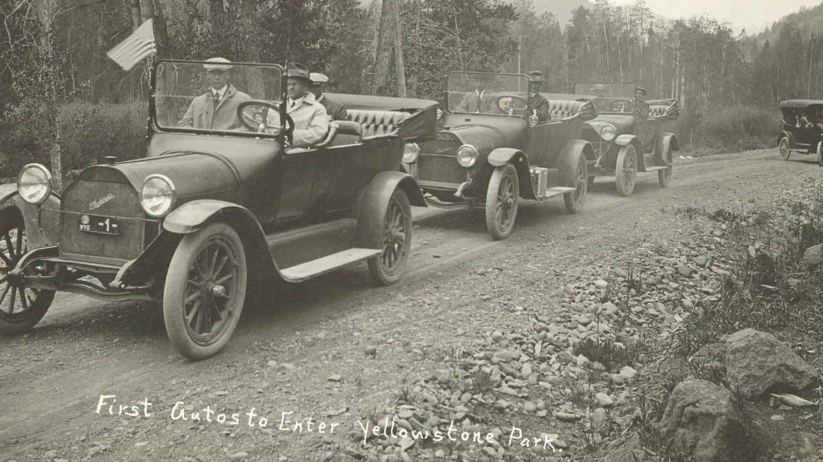 The first cars to legally enter Yellowstone National Park happened in 1915. Thirteen years before, Henry G. Merry crashed through the gate with his 1897 Winton which was officially the first car to drive into the park. 