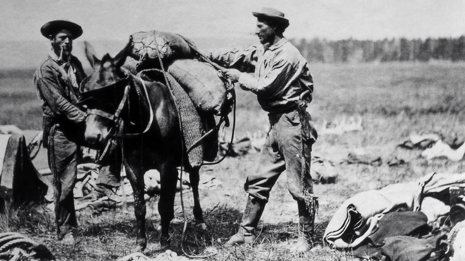 William H. Jackson used two cameras during the 1871 expedition and hauled the bulky equipment by burro and pack horse. Jackson had an 8×10 camera, which produced a single glass negative of that size, and a 6½ × 8½ stereoscopic view camera, which produced a pair of images side-by-side on a single plate, one slightly offset from the other.