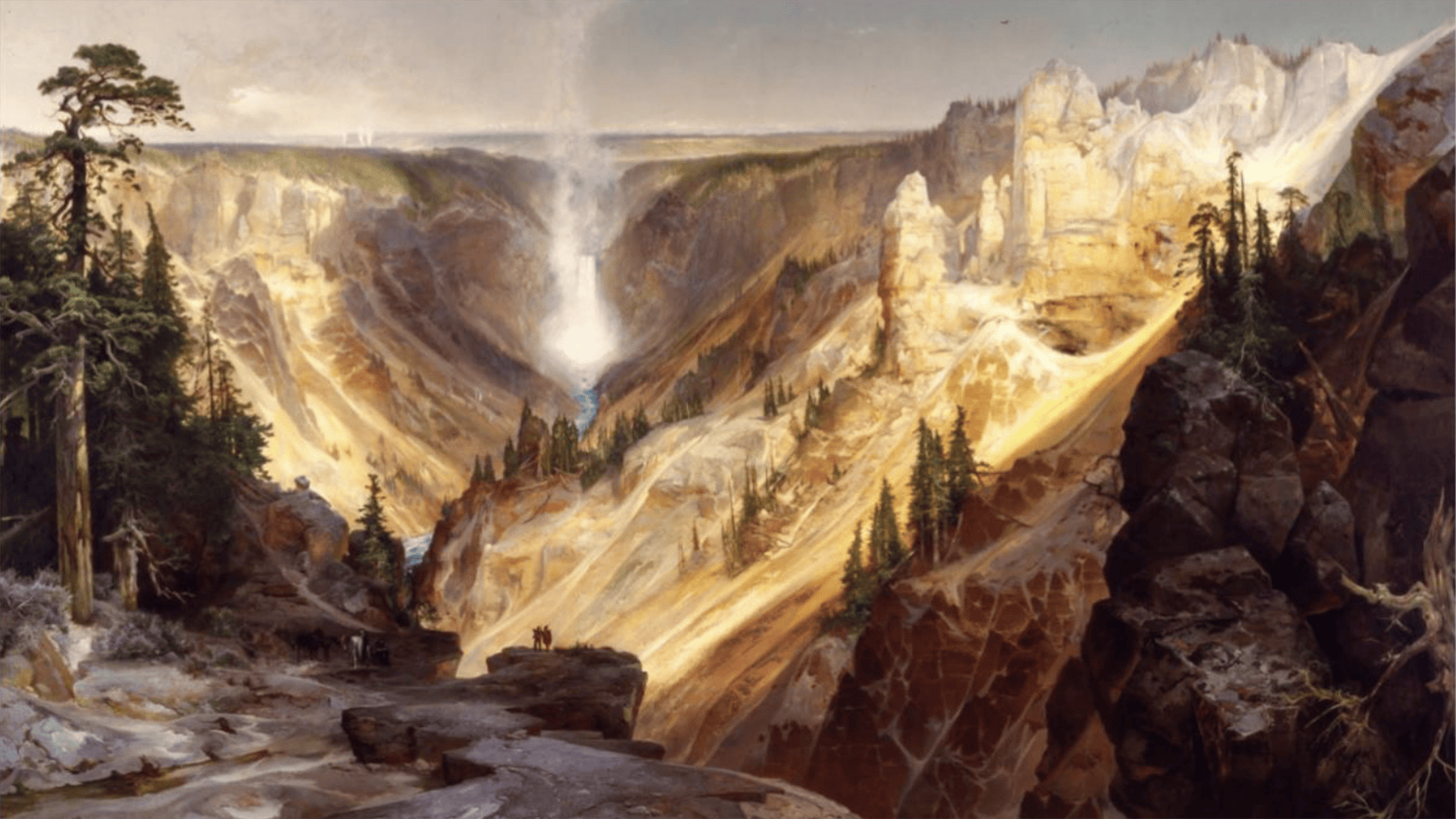 After the 1871 Hayden expedition into Yellowstone, artist Thomas Moran used his sketches to produce paintings of the region. These paintings inspired Congress and tourists alike that Yellowstone was real. They soon were traveling to see the areas he had painted like painting of Grand Canyon of the Yellowstone from near Inspiration Point.