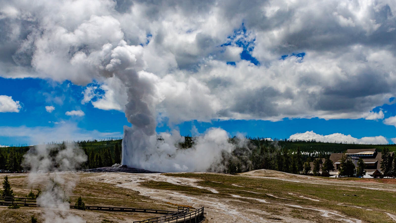 Old Faithful Geyser spouts off at Yellowstone National Park, which sits atop a supervolcano.