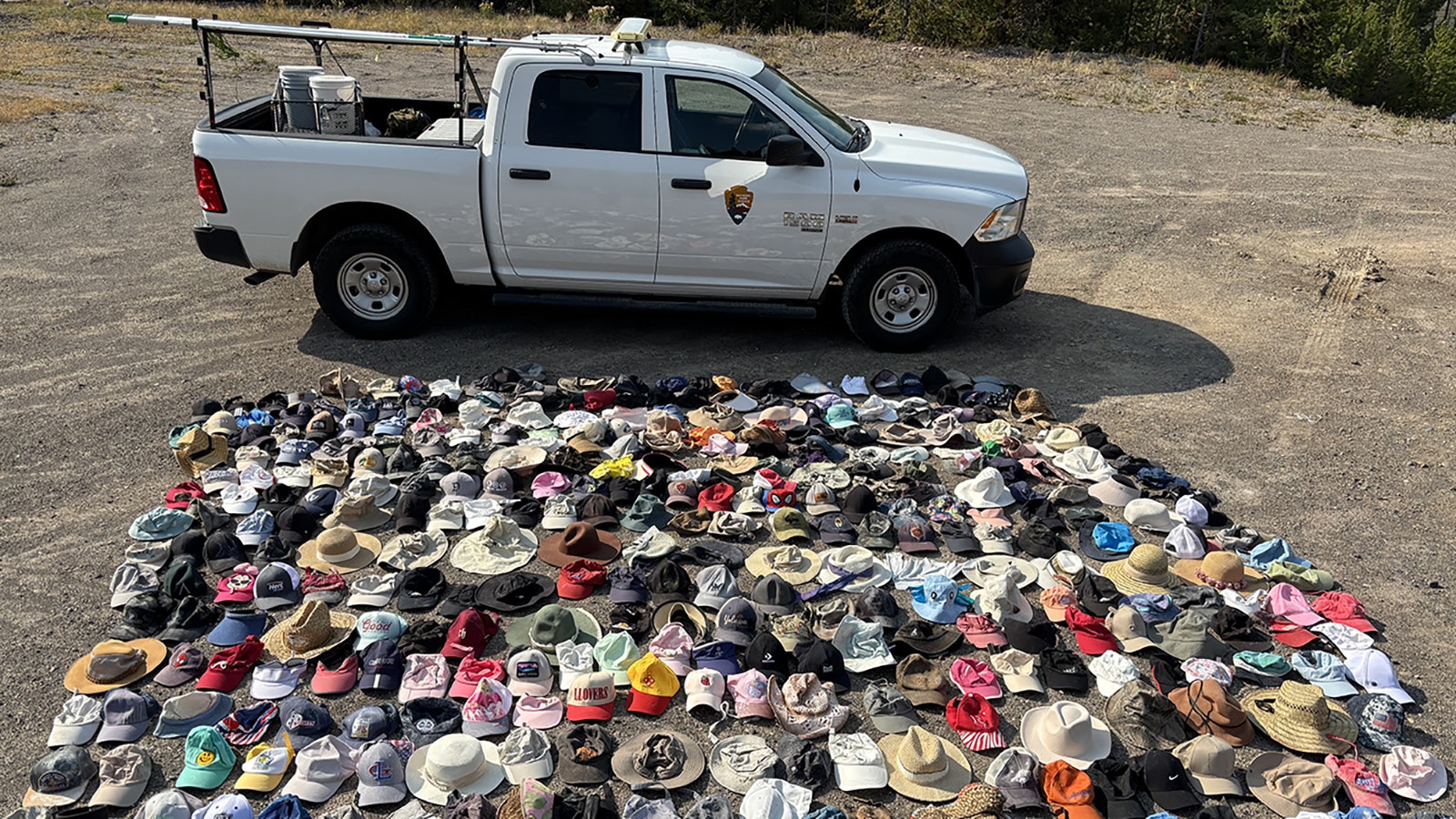 Just some of the hats collected by the Yellowstone National Park Geology Program from sensitive thermal areas throughout the park in 2025.