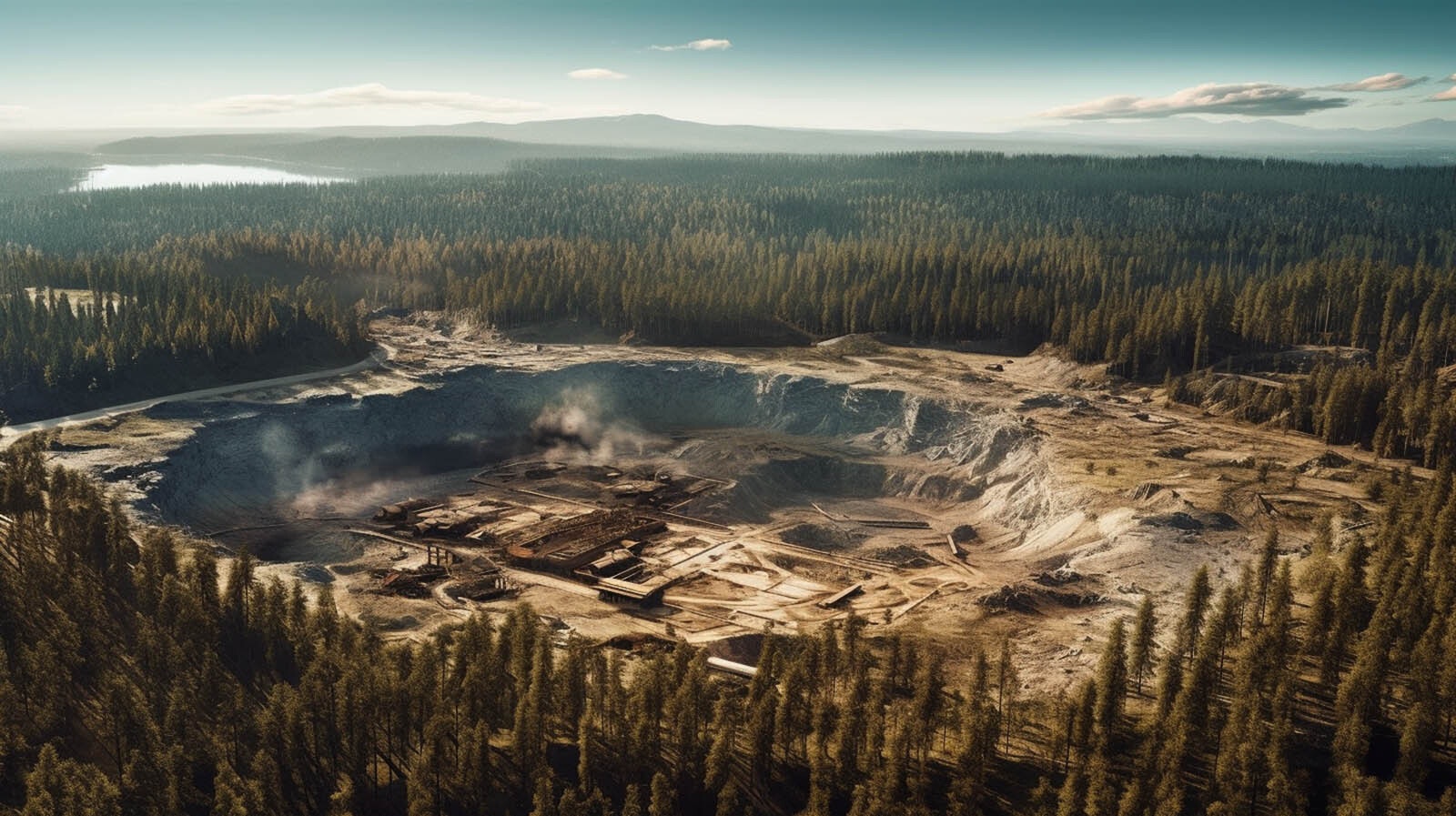 Not much is known about the minerals beneath the park, but this illustration shows an open-pit mine in Yellowstone.