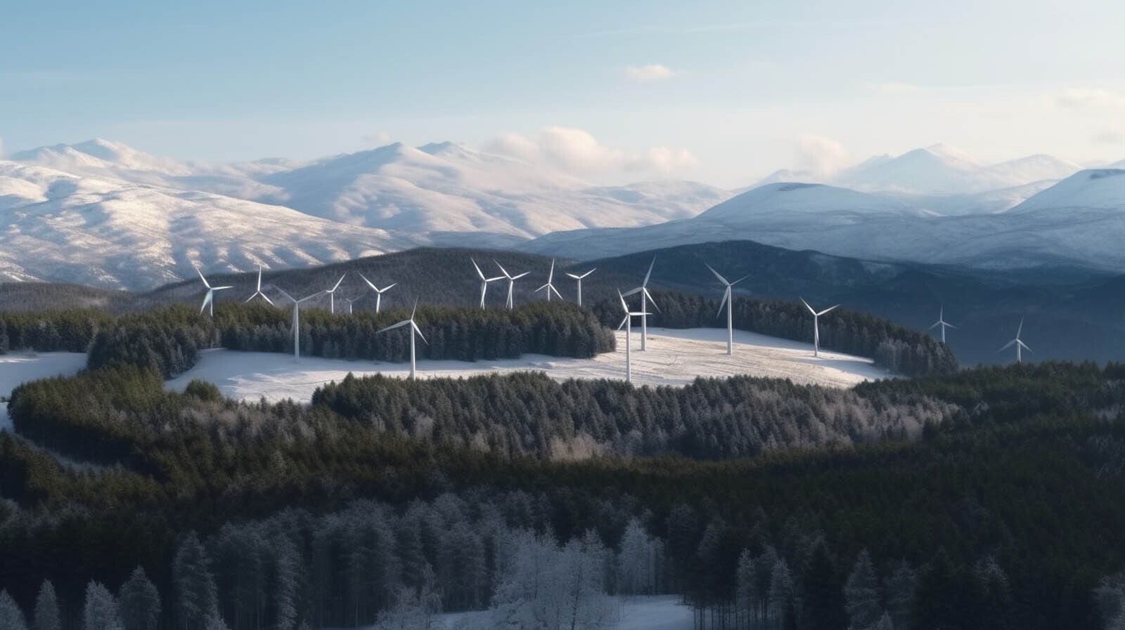 Wind turbines are situated in the wilderness of Yellowstone National Park in this hypothetical illustration.