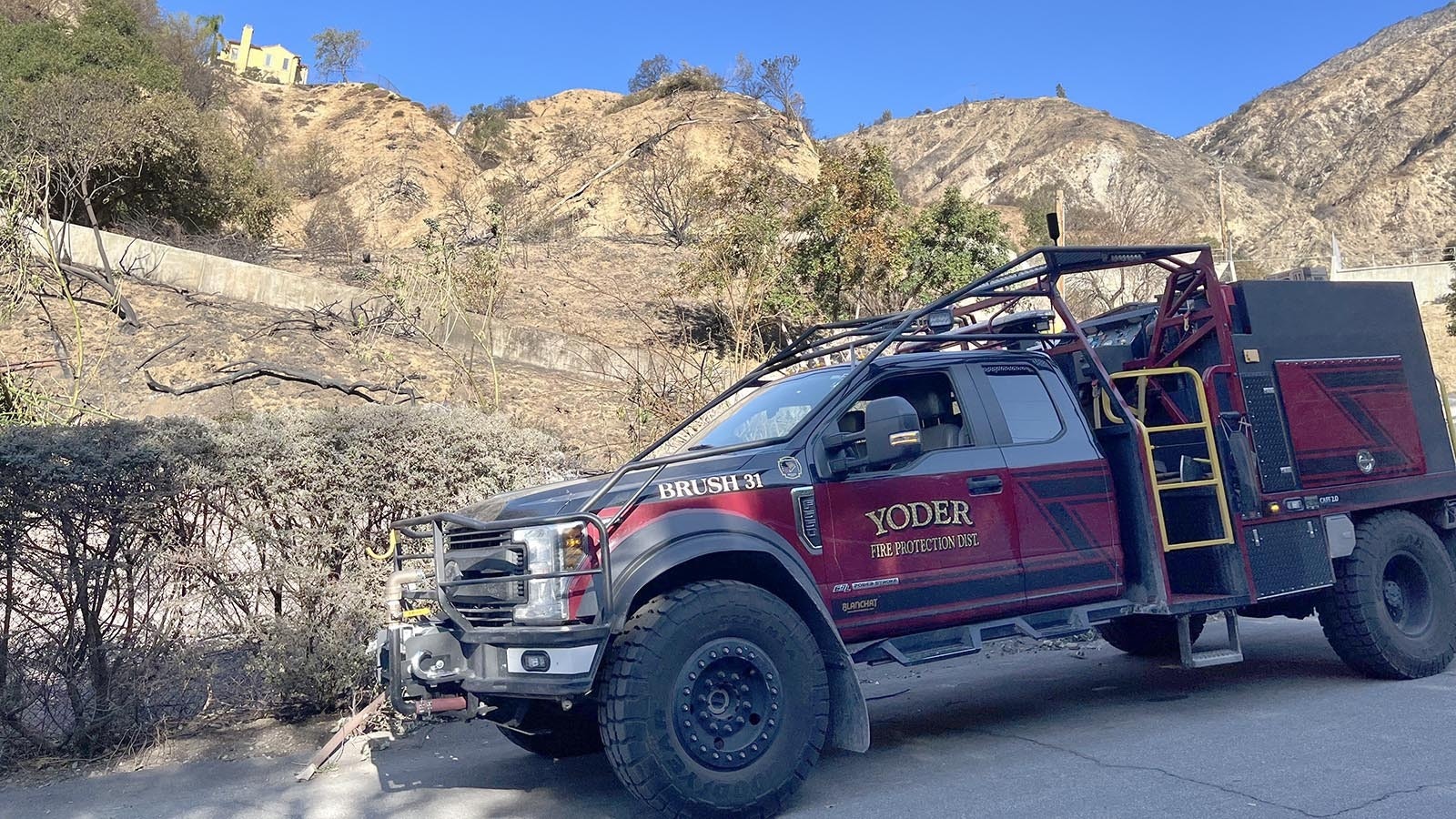 Brush 31 is one of a pair of trucks the Yoder Fire Protection District has in Southern California to help fight devastating wildfires there.