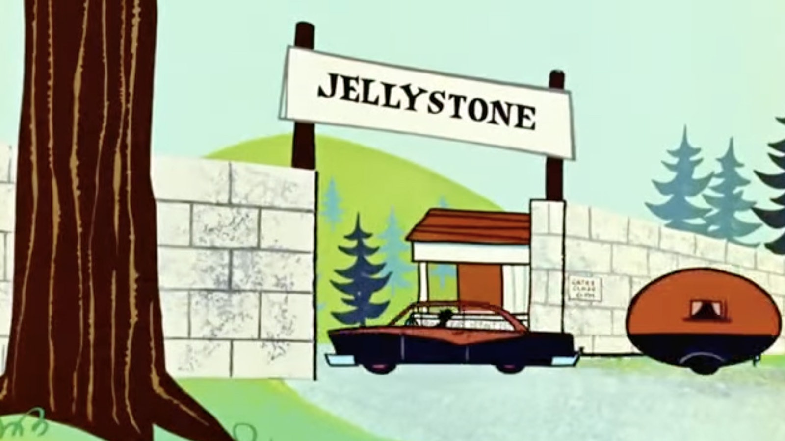 The entrance to Jellystone National Park as it appears Hanna-Barbera's 1958 cartoon "Yogi Bear's Big Break." This episode was the first appearance of Yogi, Boo-Boo and Jellystone.