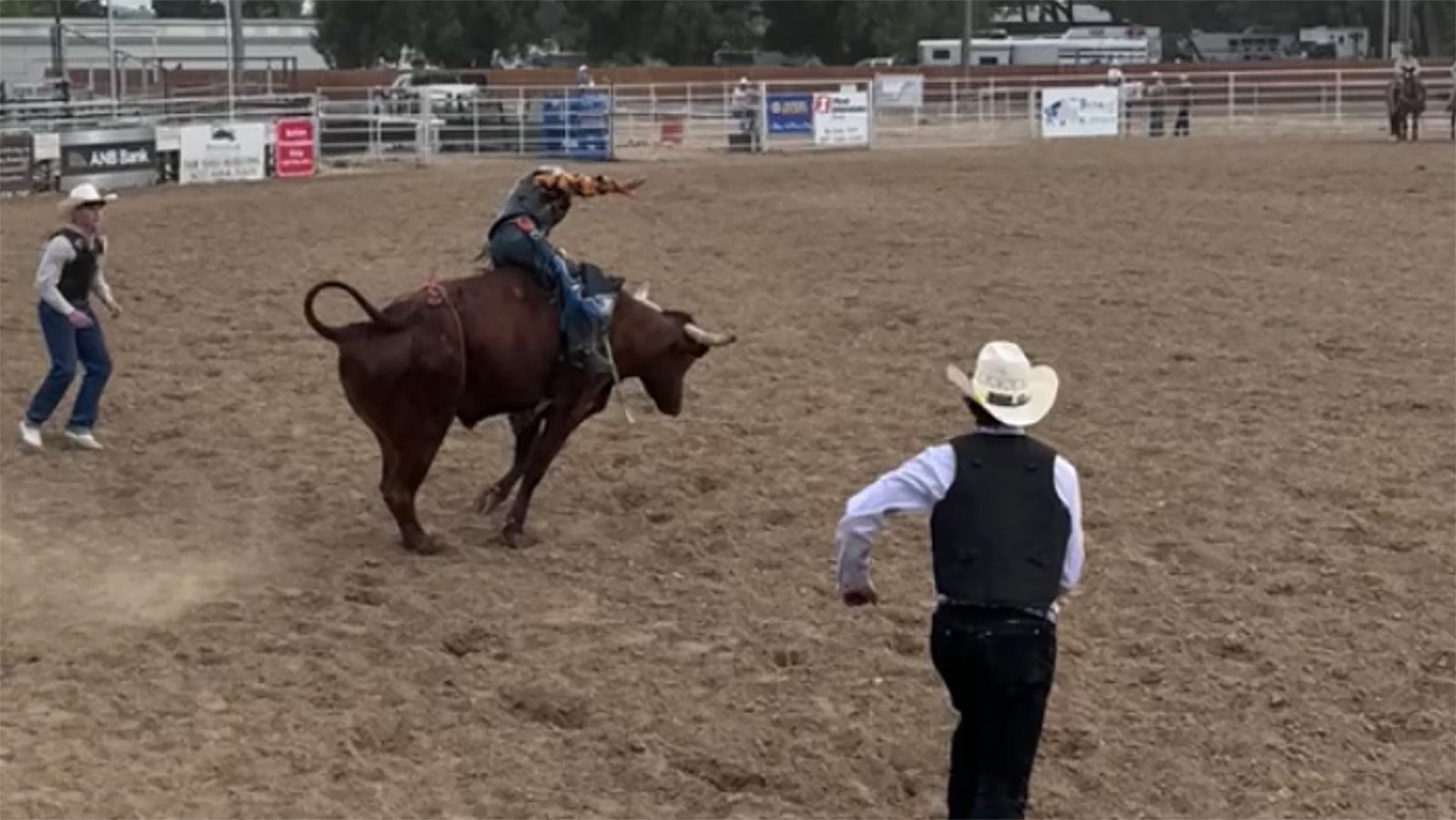 A young rider competes during the 2024 Longmire Rodeo in Buffalo, Wyoming.