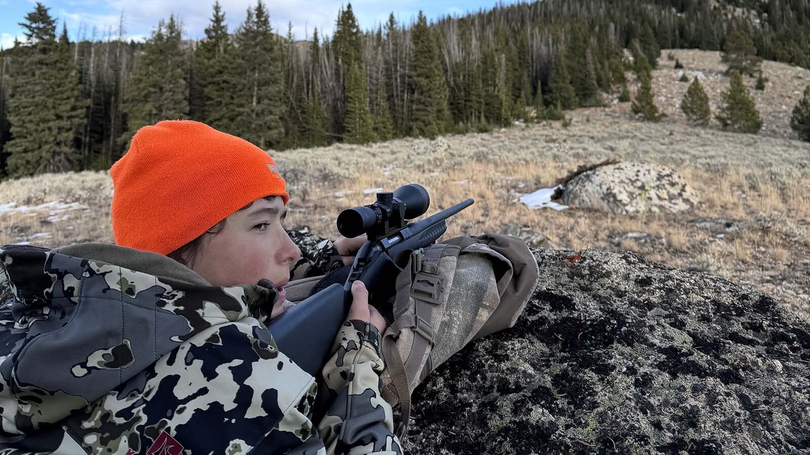 Liam Jordan Elk hunts with dad in the Bighorn mountains near their home in Weiming.