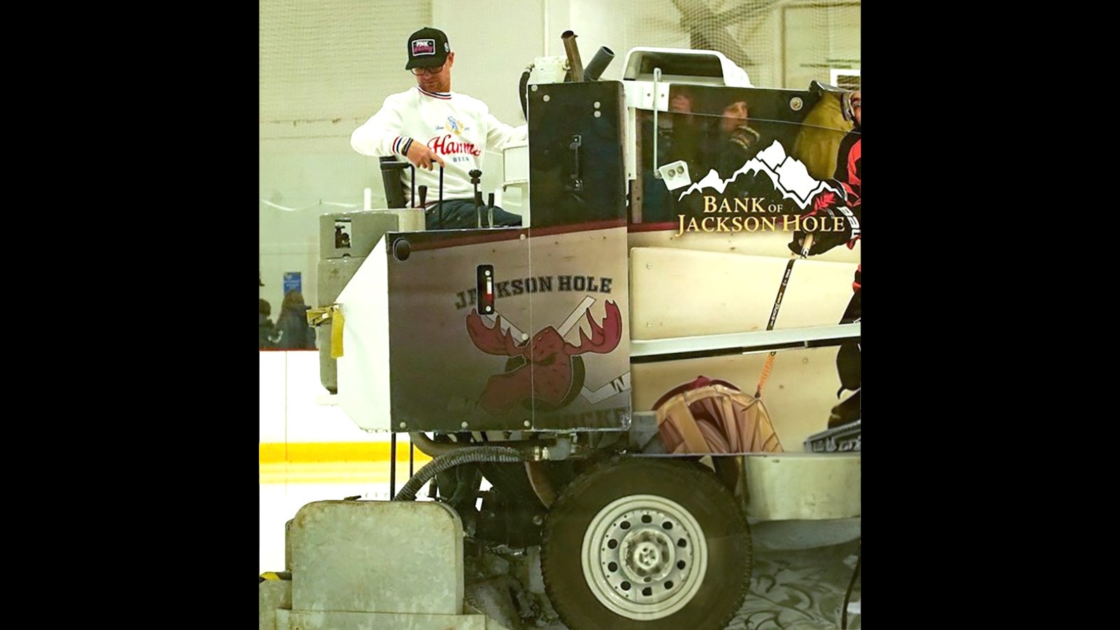 TJ Thomas runs the Zamboni over the ice at the Snow King Sports and Events Center in Jackson, Wyoming.