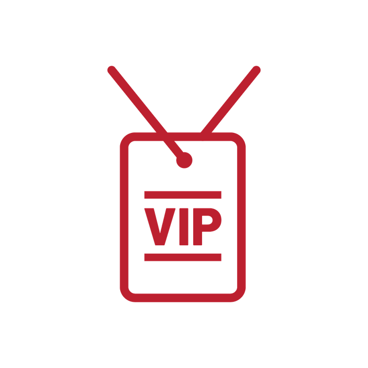 Red line drawn image depicting an entry card reading VIP.