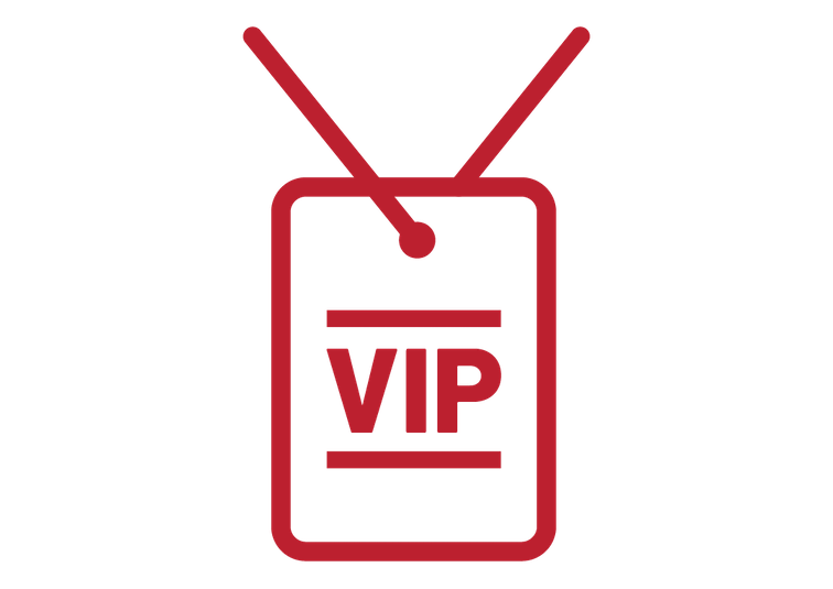 Red line drawn image depicting an entry card reading VIP.