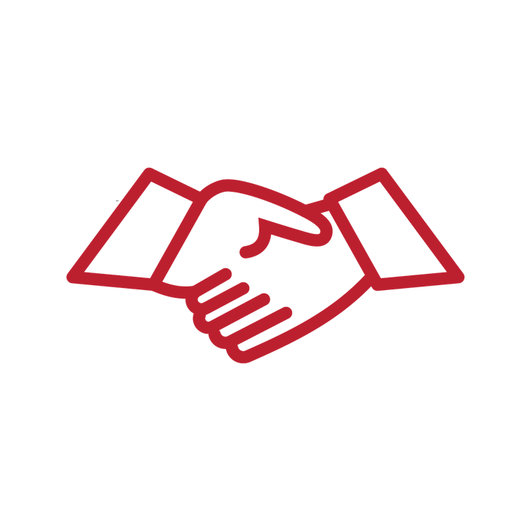 Read line drawing of two hands shaking.