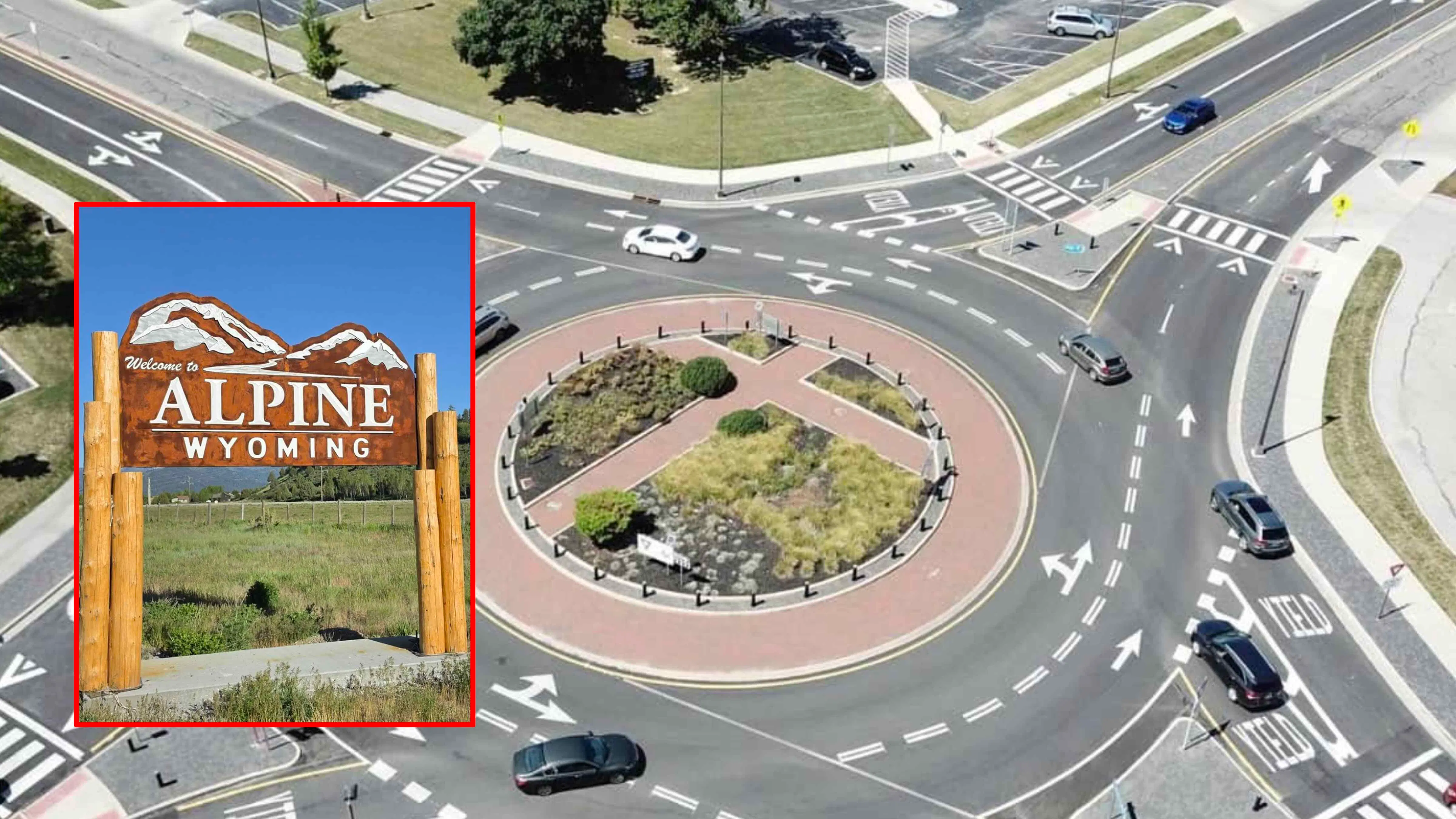 A rendering of a permanent roundabout at the intersection of the intersection of Greys River Road and U.S. Highway 89 from 2023. A permanent roundabout would be much bigger and more expensive than the temporary demonstration.