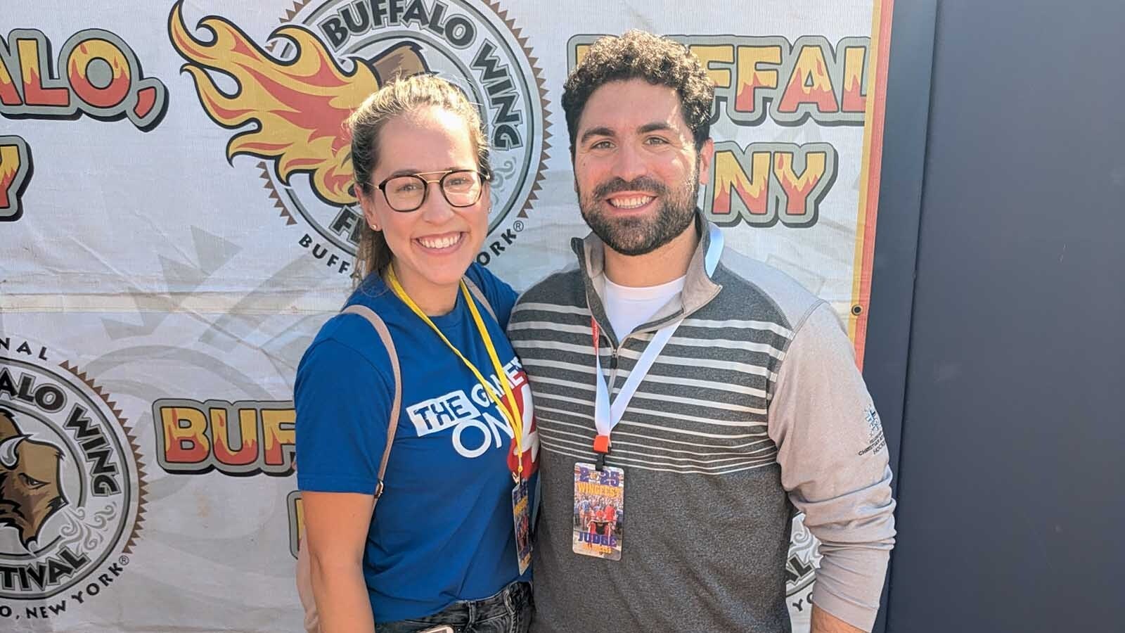 Anna-Louise Jackson, left, at the National Buffalo Wing Festival in Buffalo, New York, to cover the event for Cowboy State Daily over Labor Day weekend.