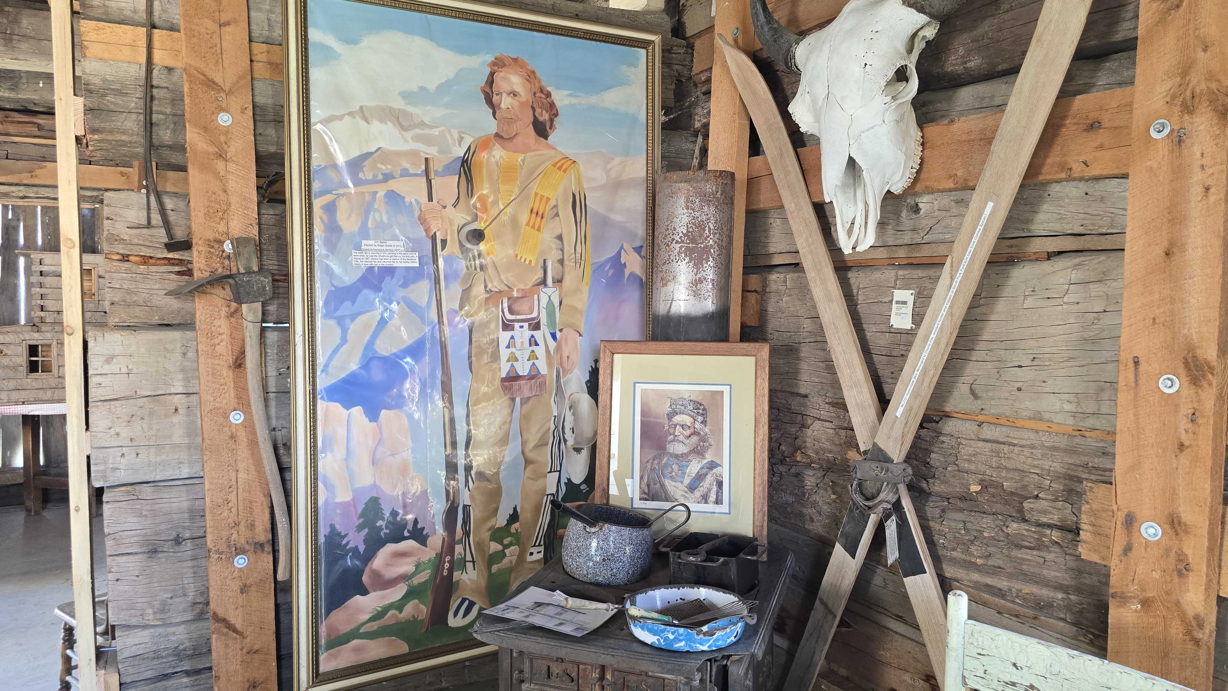 A portrait of Jim Baker as the Red-headed Shoshoni inside Jim Baker's cabin, which is preserved at Little Snake River Museum in Savery.