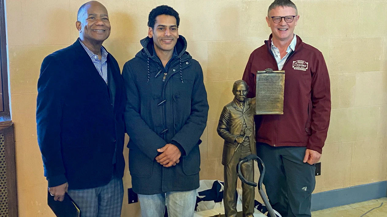 Donor Michael Tyler, Sculptor LaQuincy Reed and Curator Harvey Deselms worked together to make it possible to produce a new bronze statue in honor of Barney Ford, a former slave who built the fanciest hotel in Cheyenne when Wyoming was still a territory.