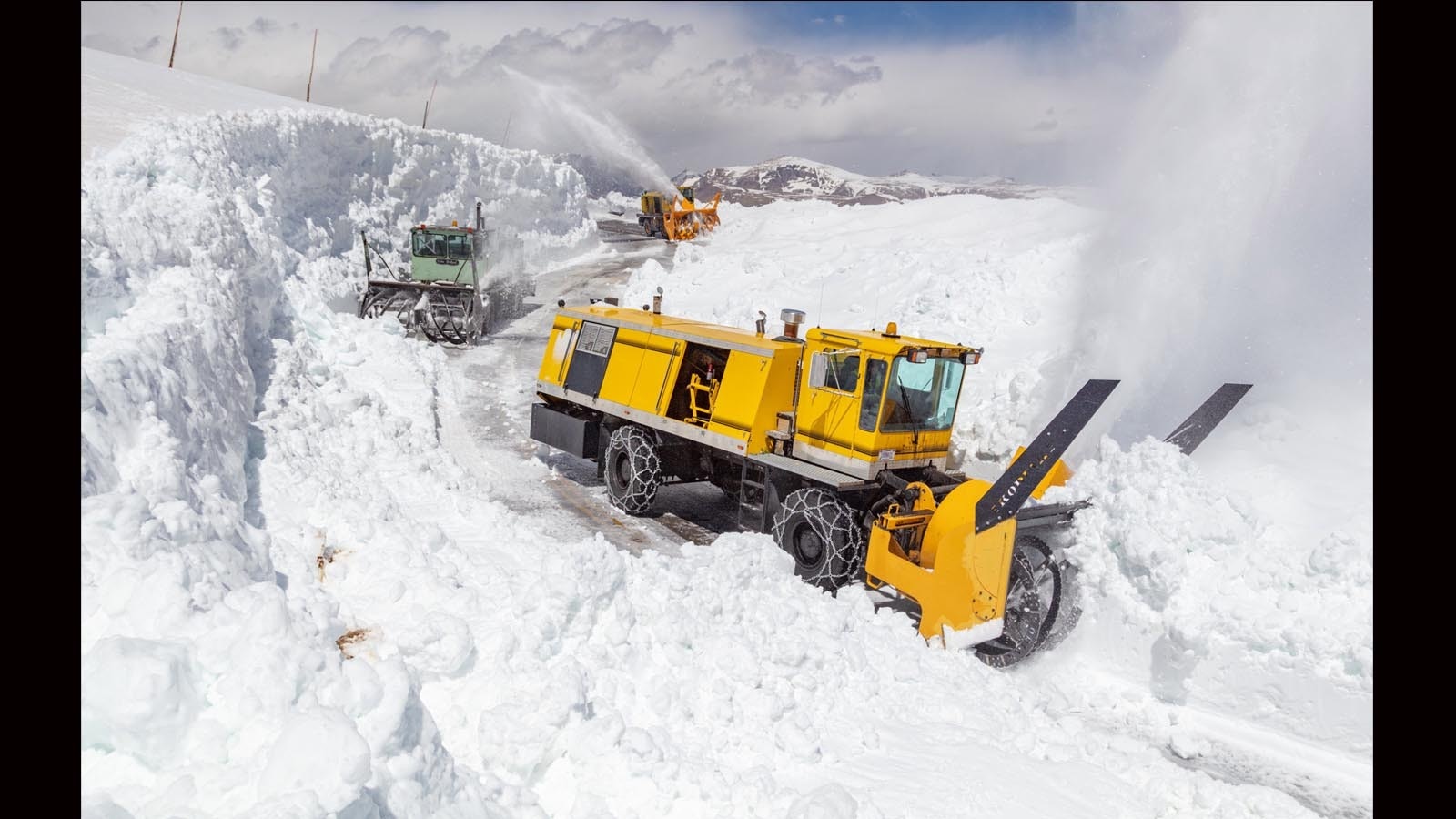 It takes a fleet of vehicles to plow the Beartooth Highway when Mother Nature dumps on it.