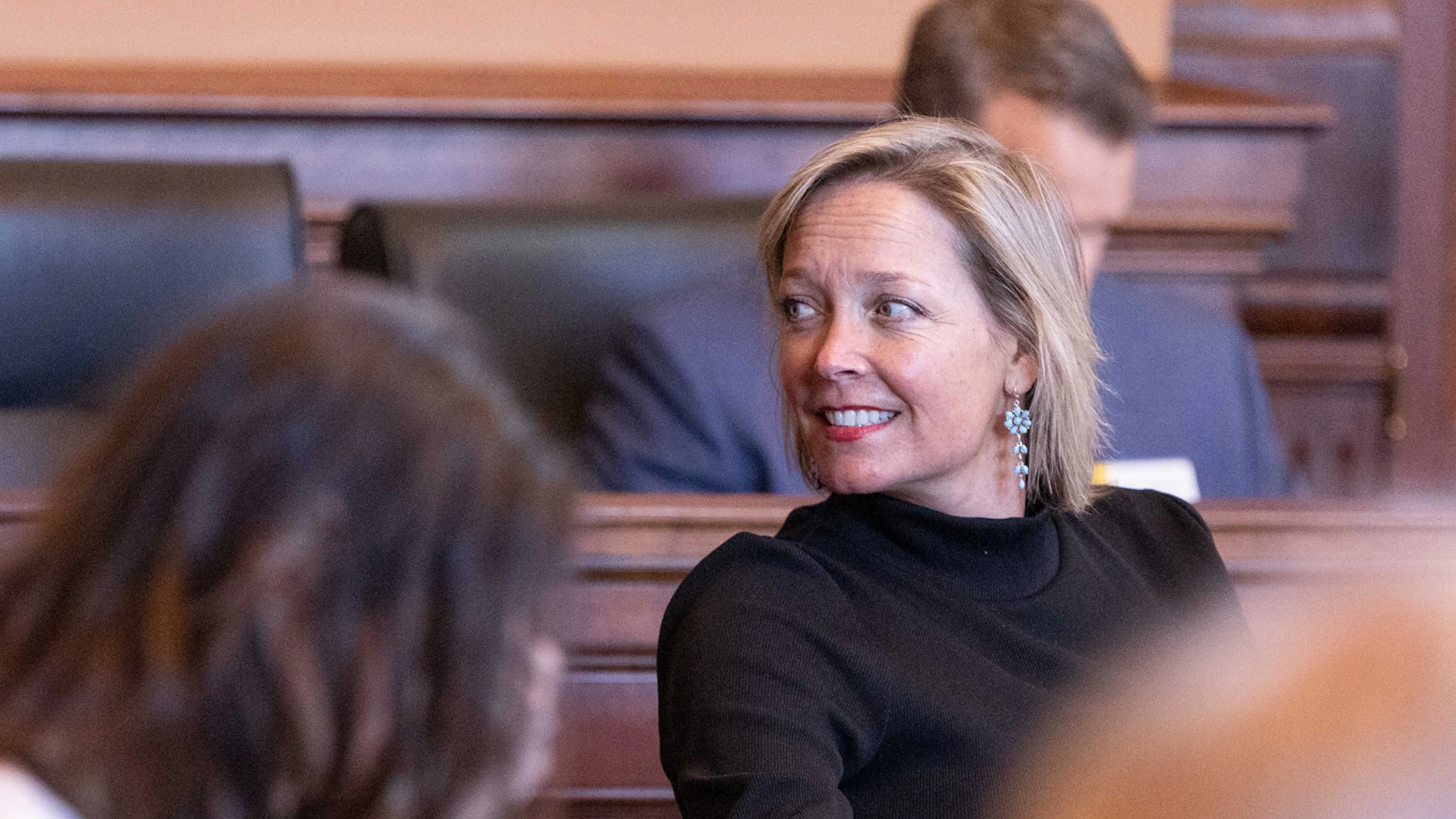 Teton County GOP leader Rebecca Bextel during testimony Thursday for the House investigative committee about checks she handed out to legislators on the House floor on Feb. 9, 2026.