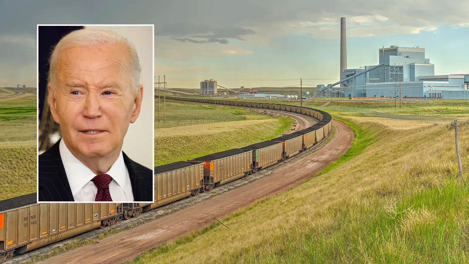 A loaded coal train rolls past the Dry Fork Station power plant about 10 miles north of Gillette, Wyoming.