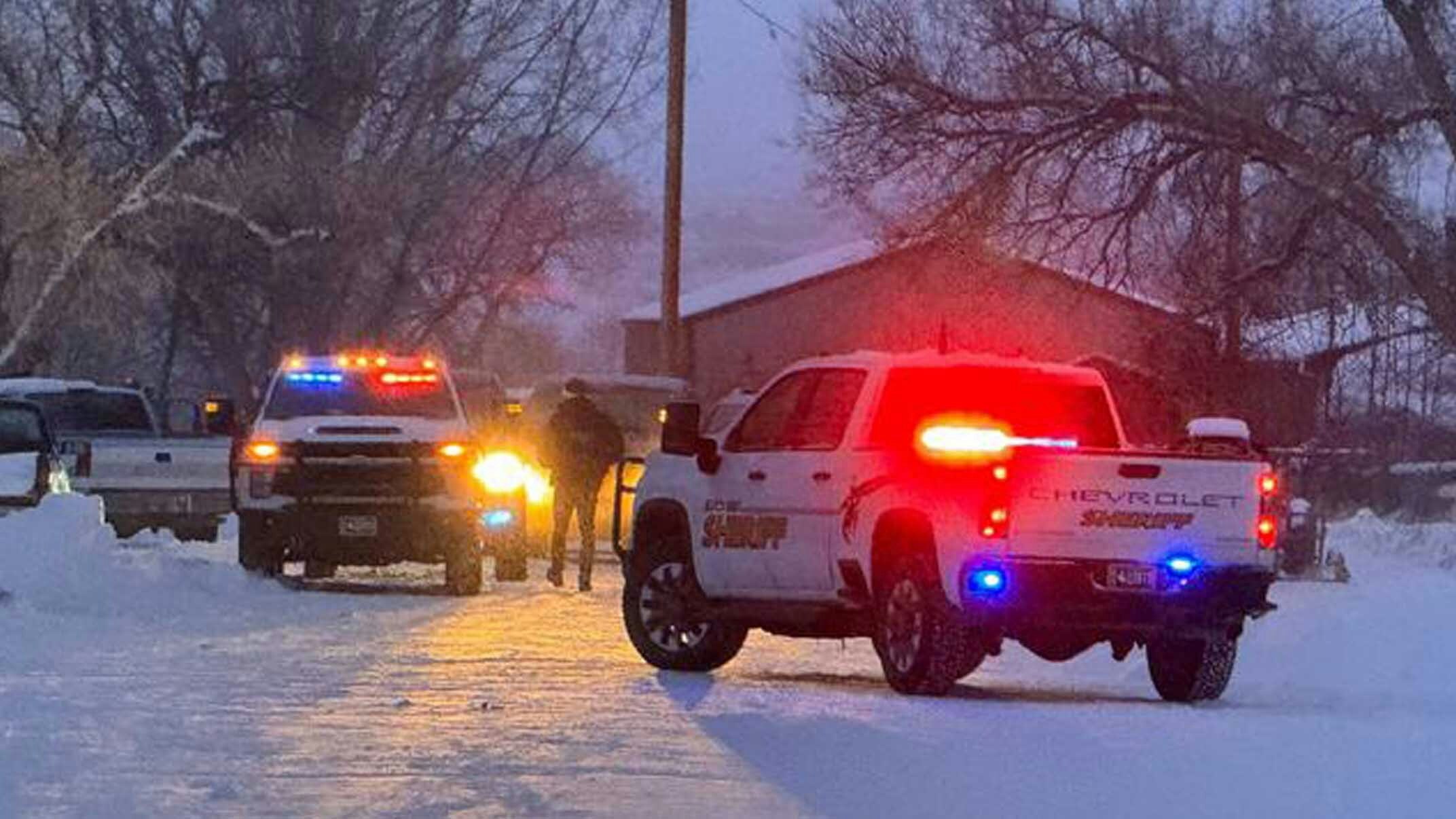 Photo outside home of shooting in Byron, Wyoming, on February 10, 2025