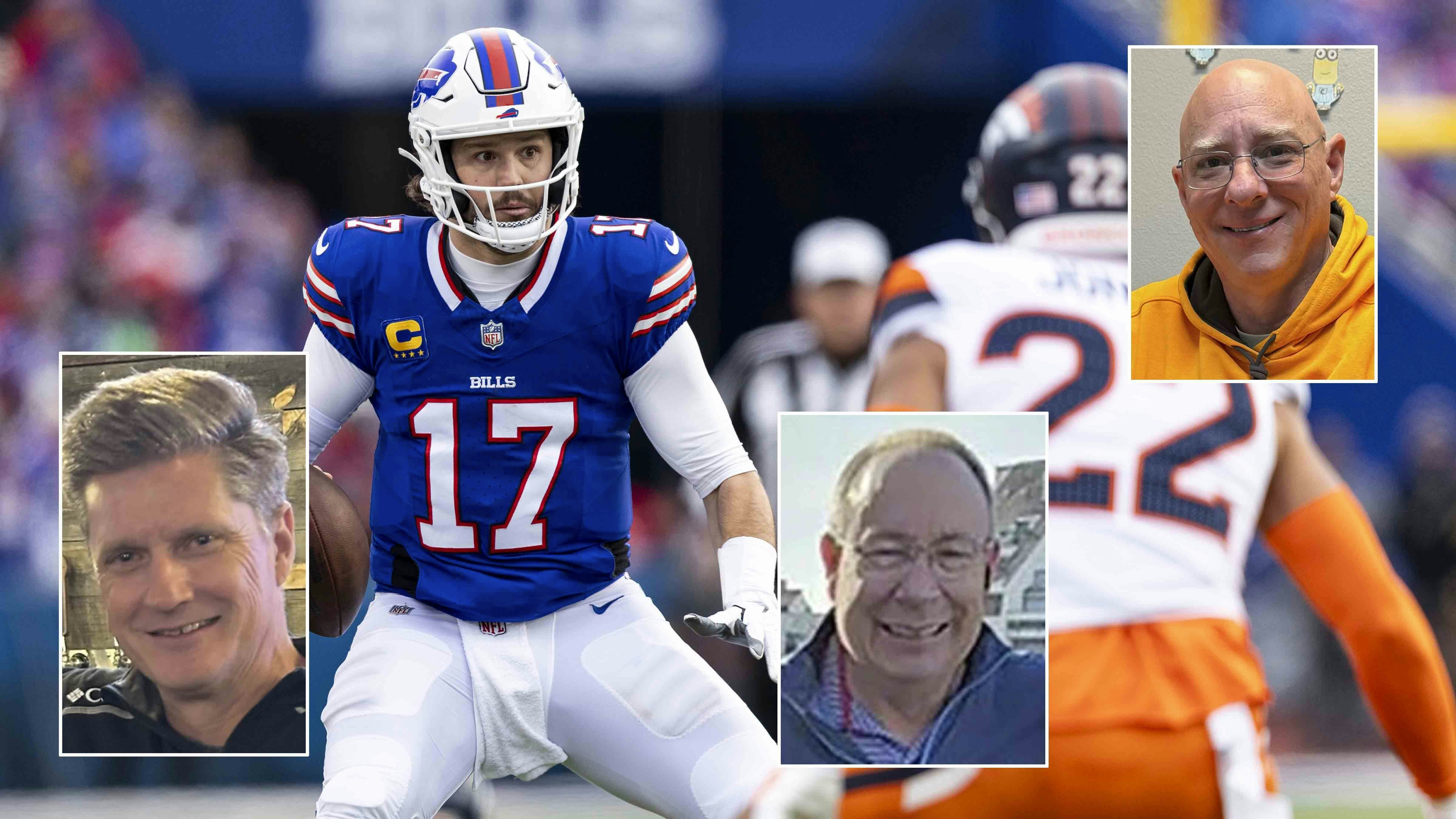 Steve Carver (left) remains a Broncos fan. Ron Downey (center) is a fan of both teams. Jeff Gillotti (right) flipped to the Bills when they drafted Josh Allen.
