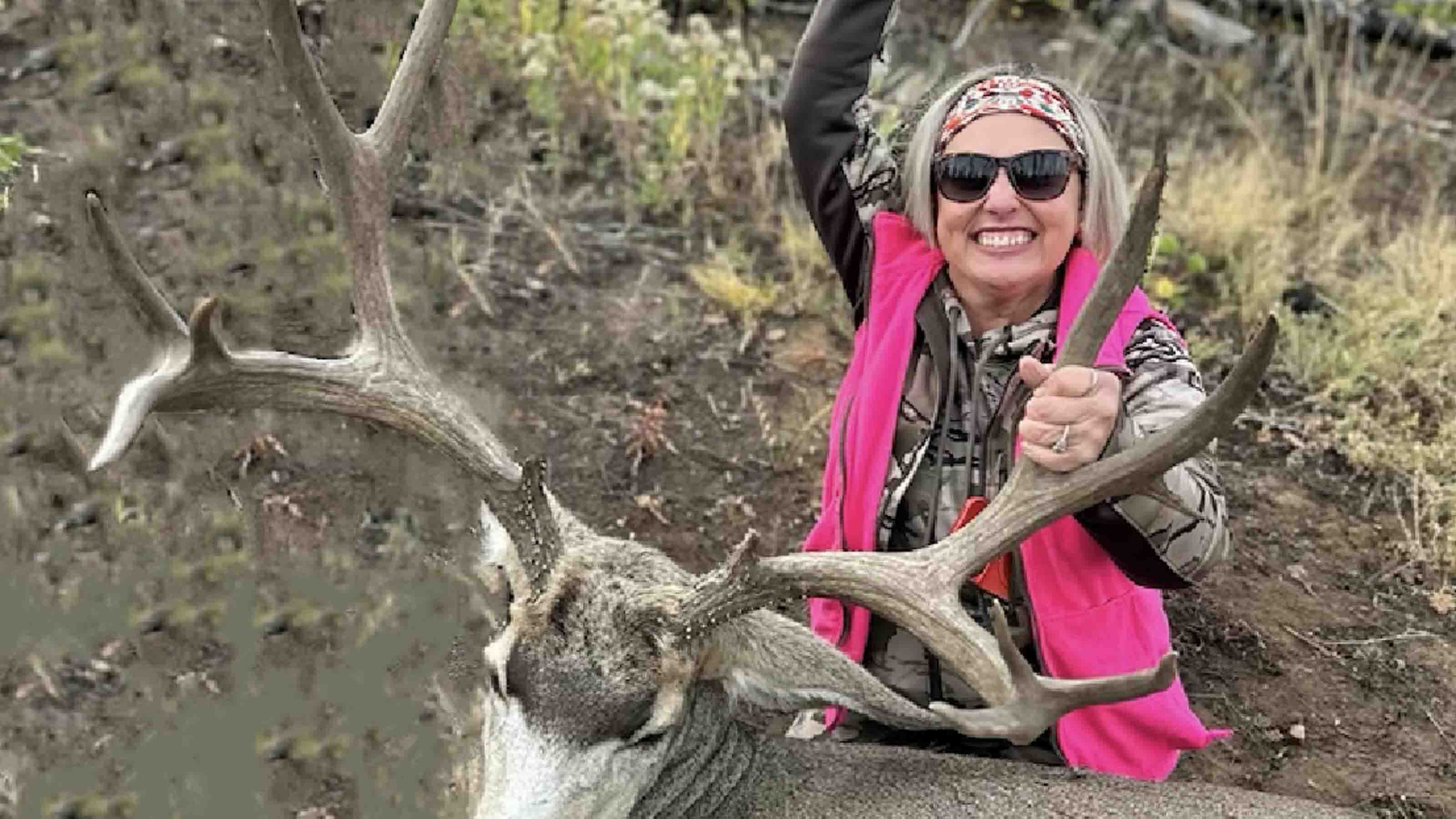 Rock Springs resident Lori Dickinson shot this gigantic mule deer buck on a general season tag near Bondurant.