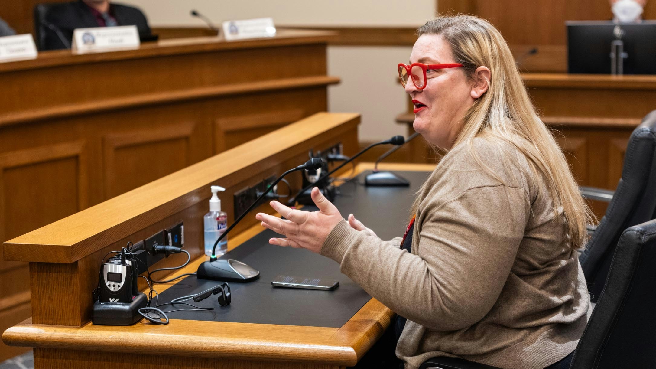 Sara Burlingame, executive director of LGBTQ-advocacy group Wyoming Equality, testifies against House Bill 134.